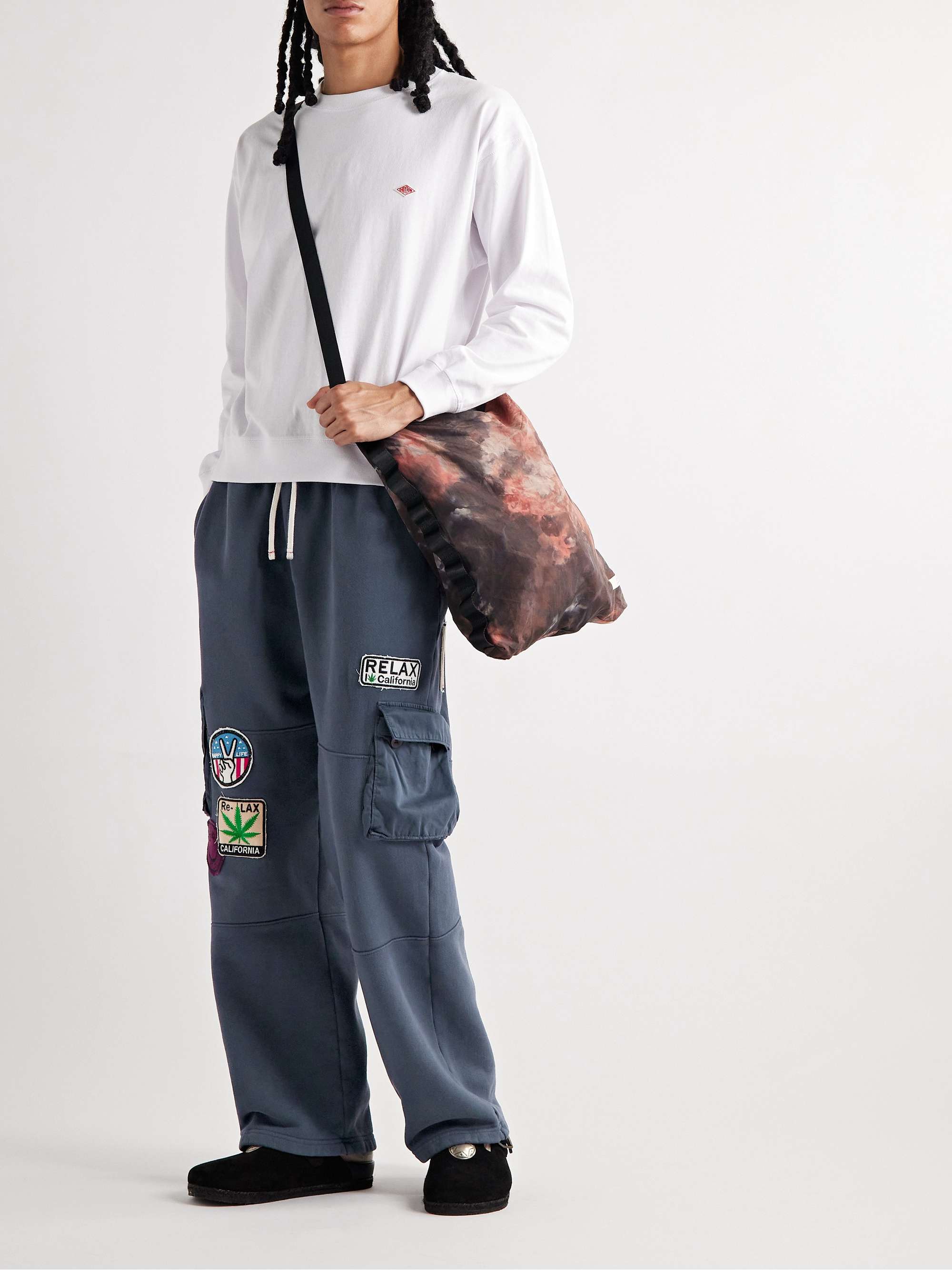 LES TIEN Yacht Straight-Leg Appliquéd Cotton-Jersey Sweatpants