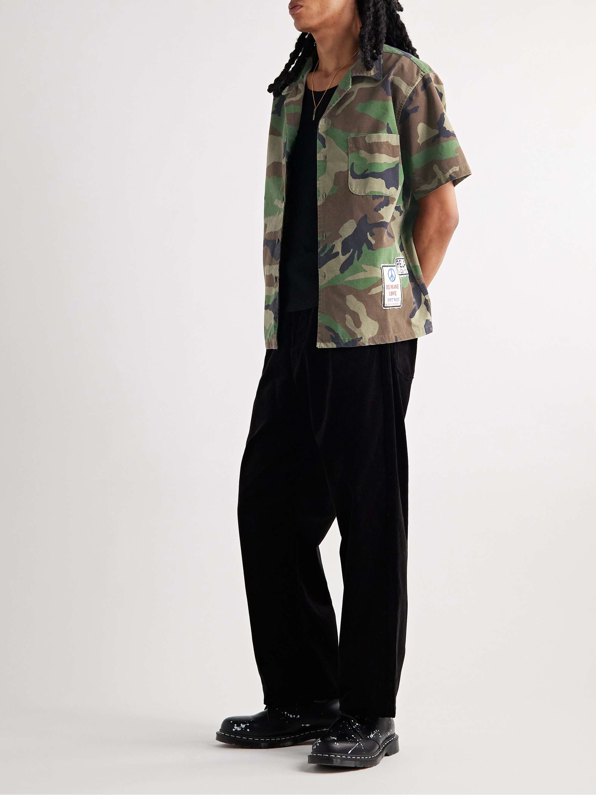 LES TIEN Camp-Collar Appliquéd Camouflage-Print Cotton-Ripstop Shirt