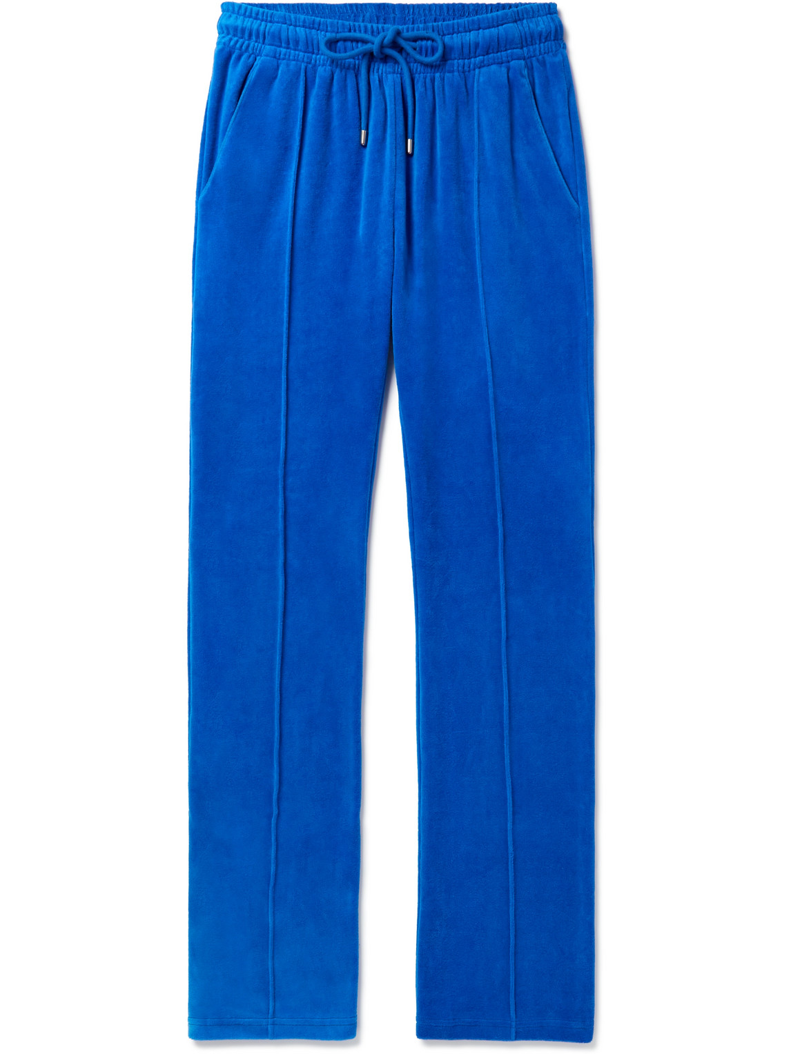Straight-leg Hemp And Cotton-blend Velour Sweatpants In Blue