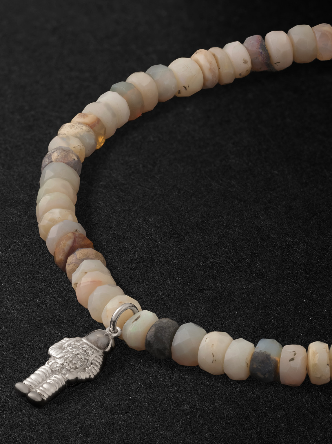 Sydney Evan Astronaut White Gold, Opal And Diamond Beaded Bracelet In Brown