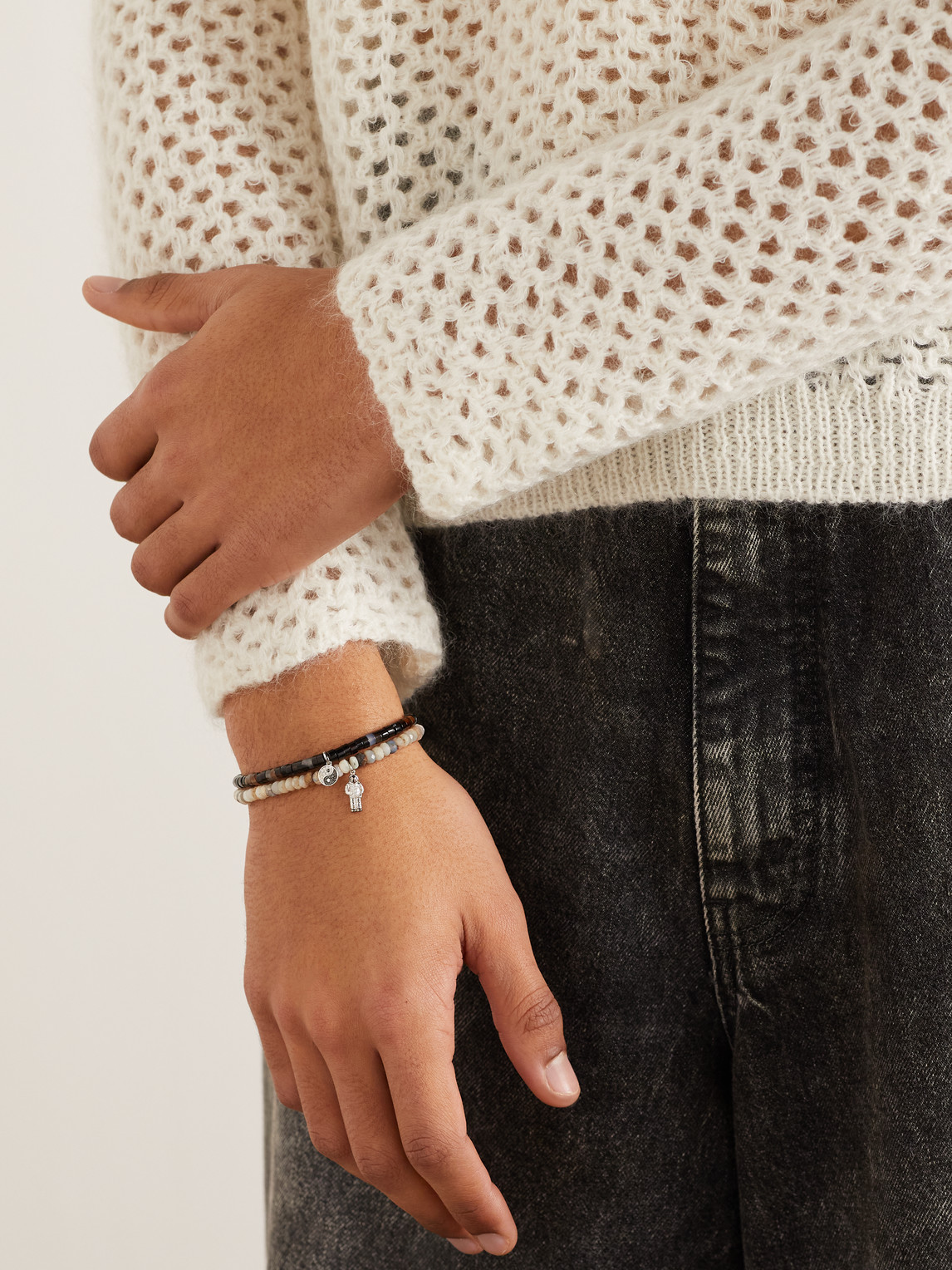 Sydney Evan Astronaut White Gold, Opal And Diamond Beaded Bracelet In Brown