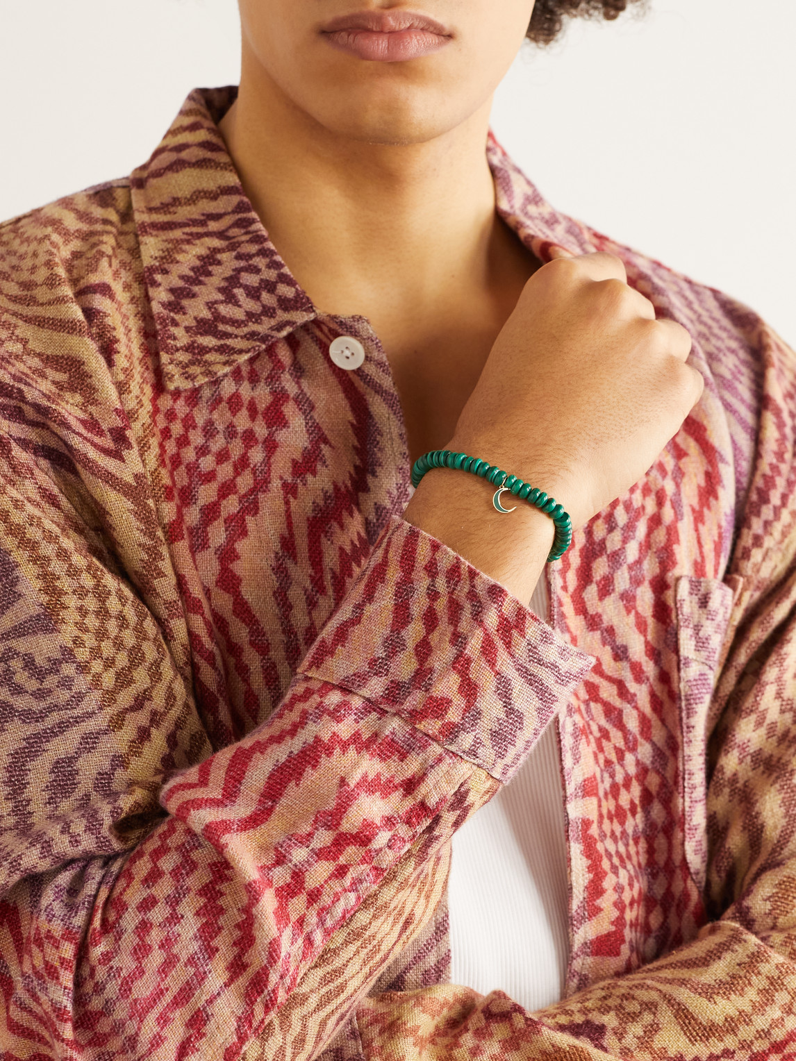 Shop Sydney Evan Moon Gold, Malachite And Enamel Bracelet In Green