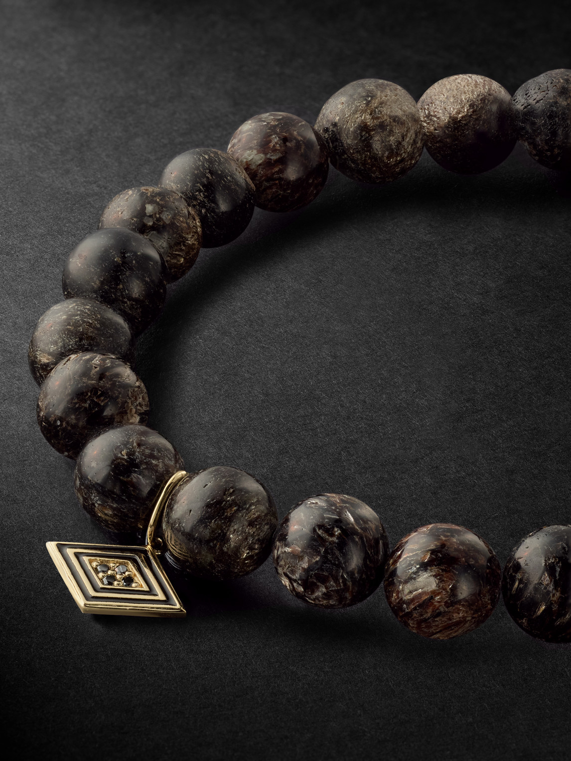 Sydney Evan Groovy Eye Gold, Enamel, Diamond And Hypersthene Beaded Bracelet In Gold