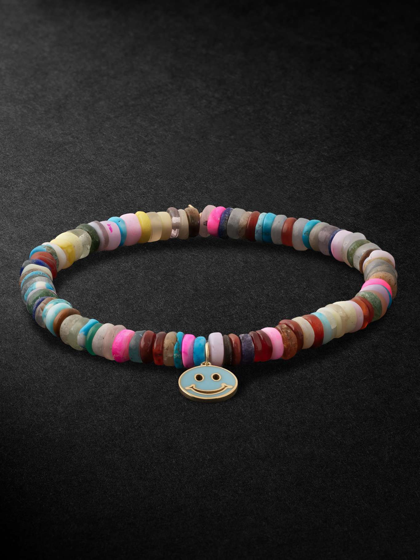 Sydney Evan Happy Face Gold, Enamel And Beaded Bracelet In Multi