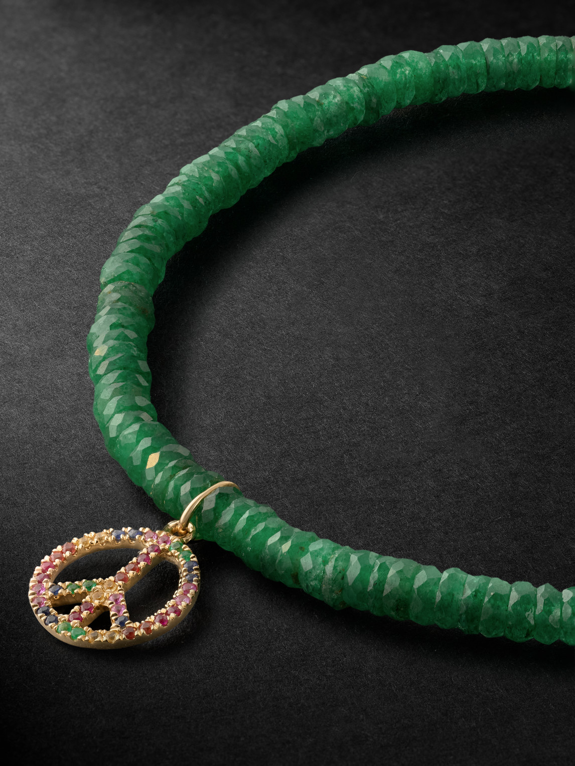 Sydney Evan Rainbow Peace Sign Gold Multi-stone Beaded Bracelet In Green
