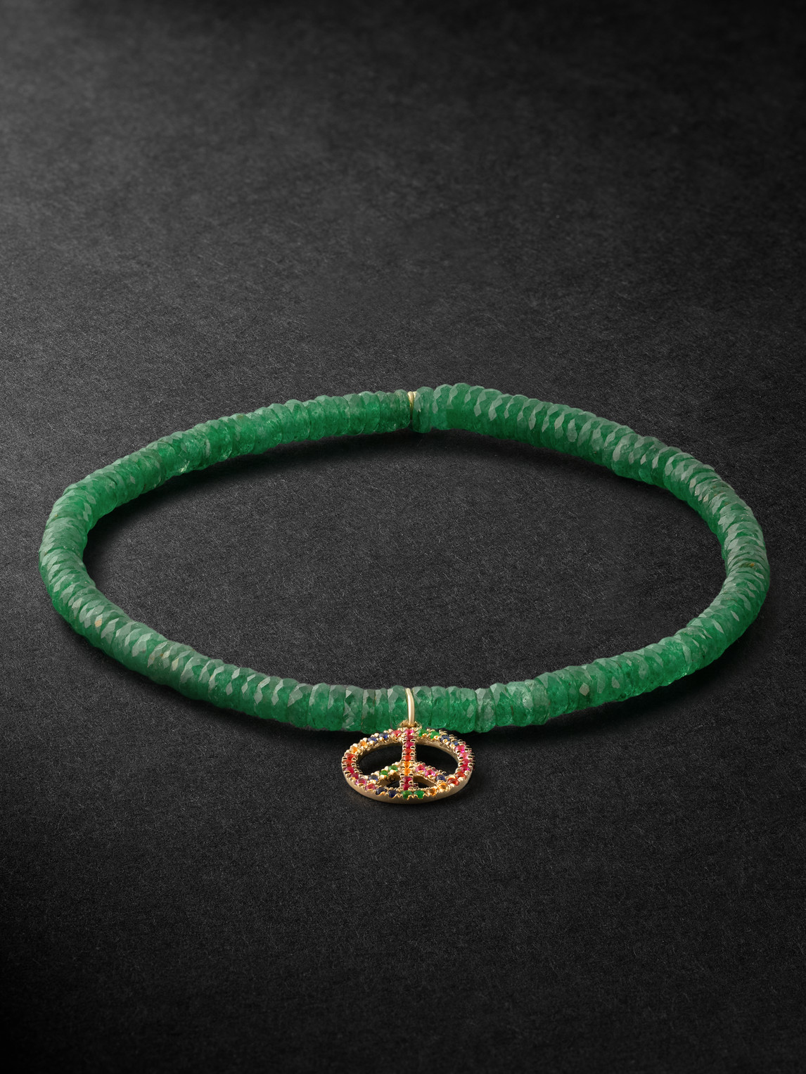 Sydney Evan Rainbow Peace Sign Gold Multi-Stone Beaded Bracelet - Men