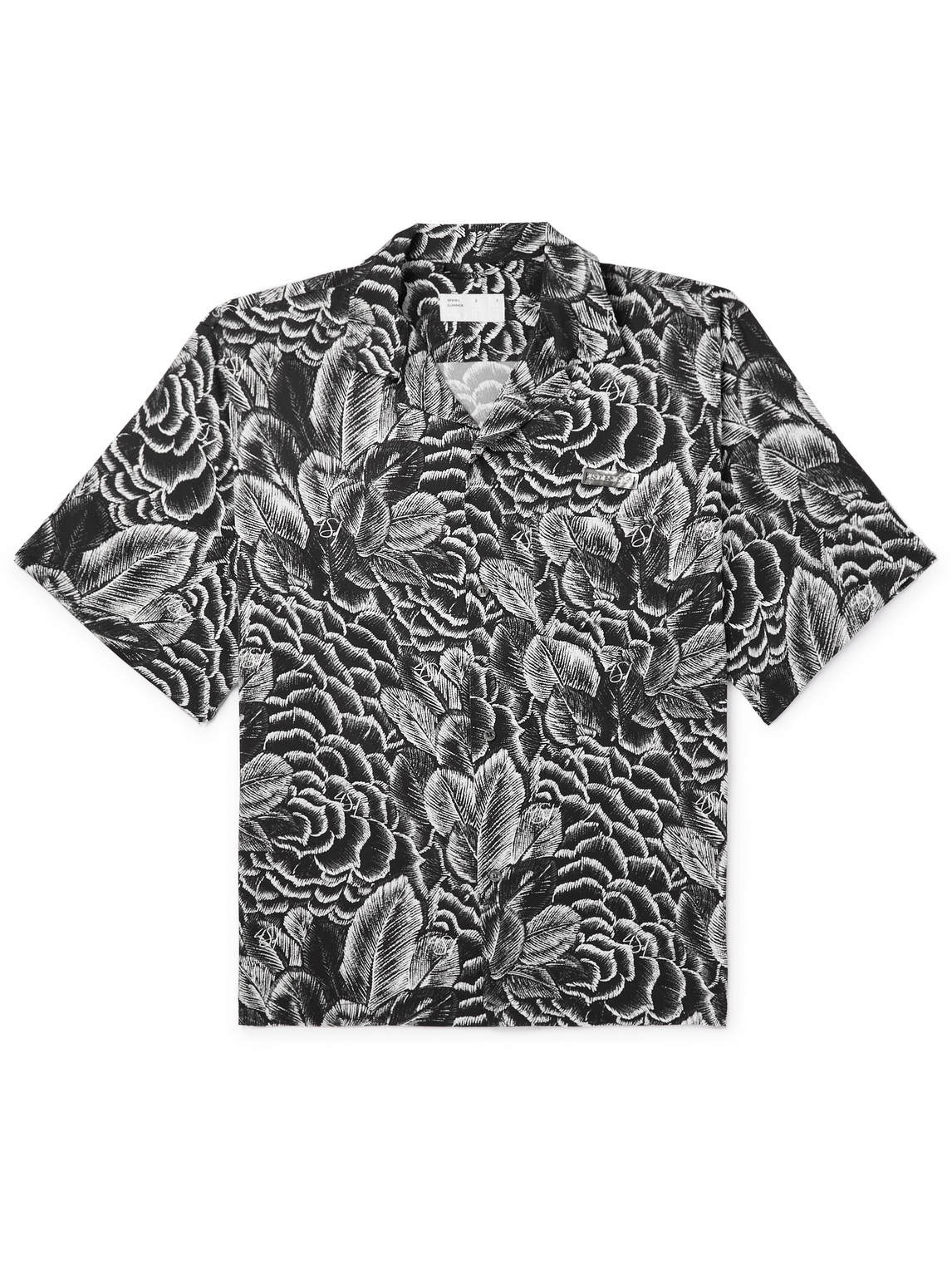Camp-Collar Logo-Appliquéd Floral-Print Crepe Shirt