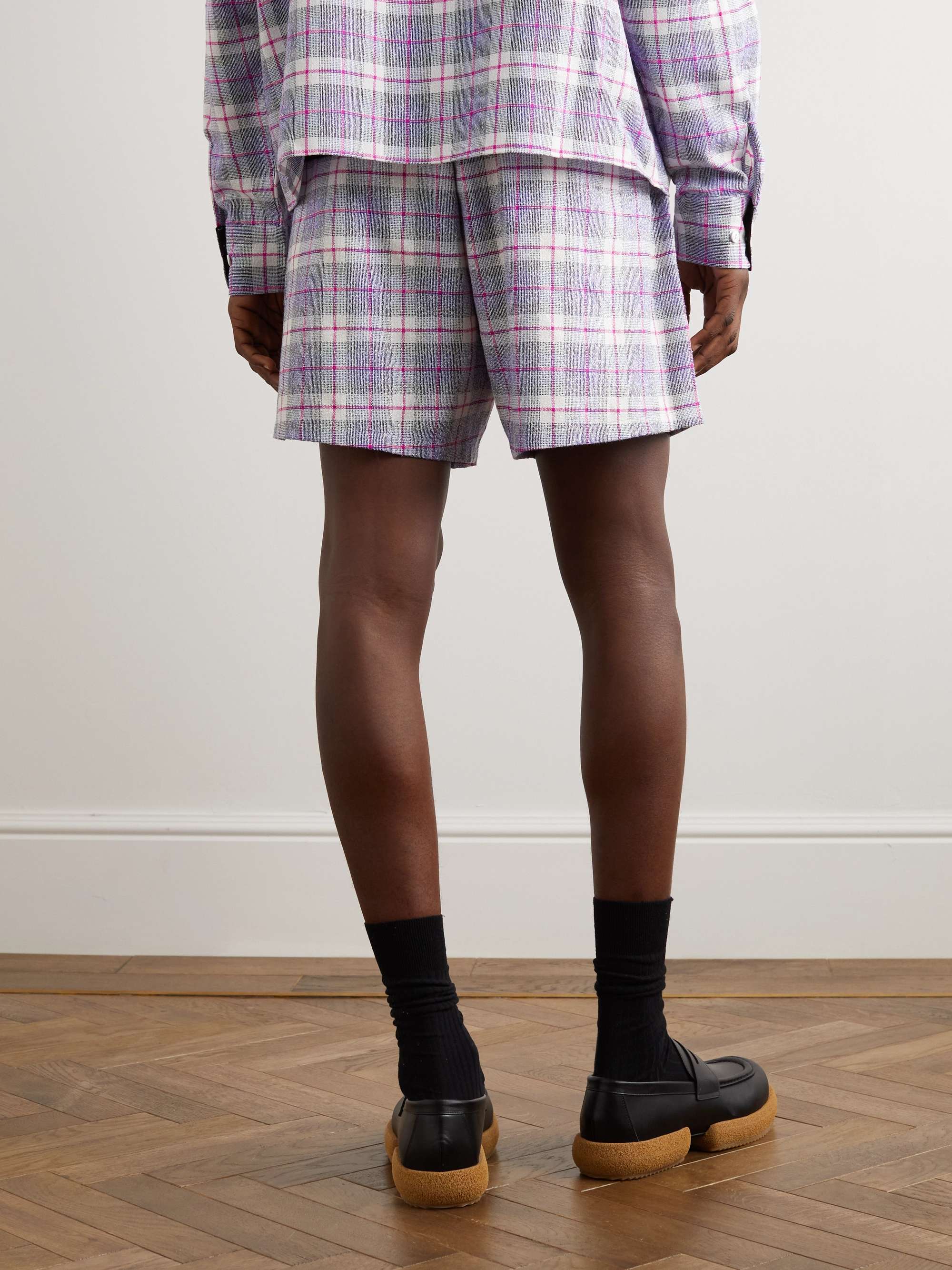 4SDESIGNS Straight-Leg Checked Wool-Blend Bouclé Drawstring Shorts