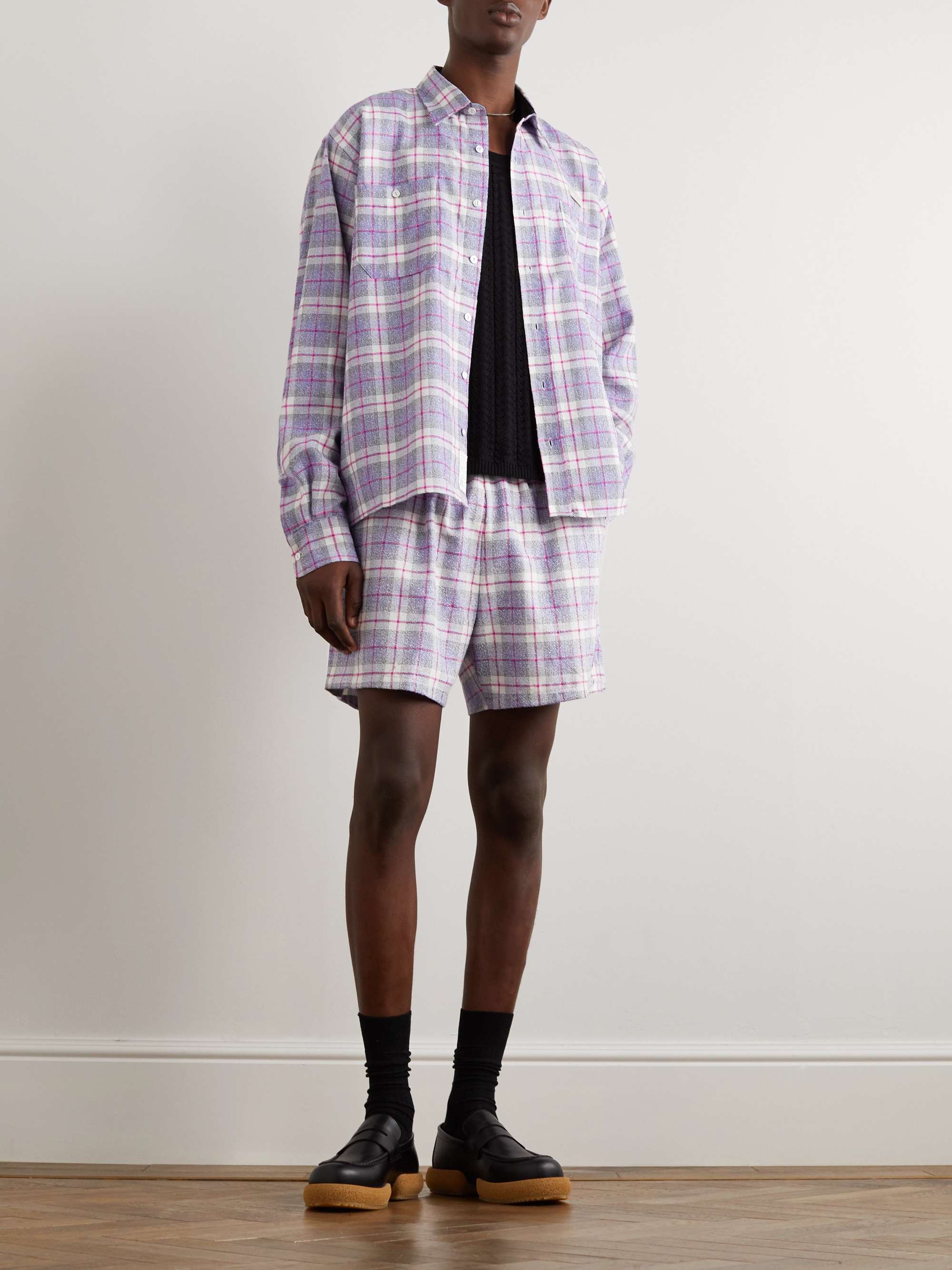 4SDESIGNS Straight-Leg Checked Wool-Blend Bouclé Drawstring Shorts