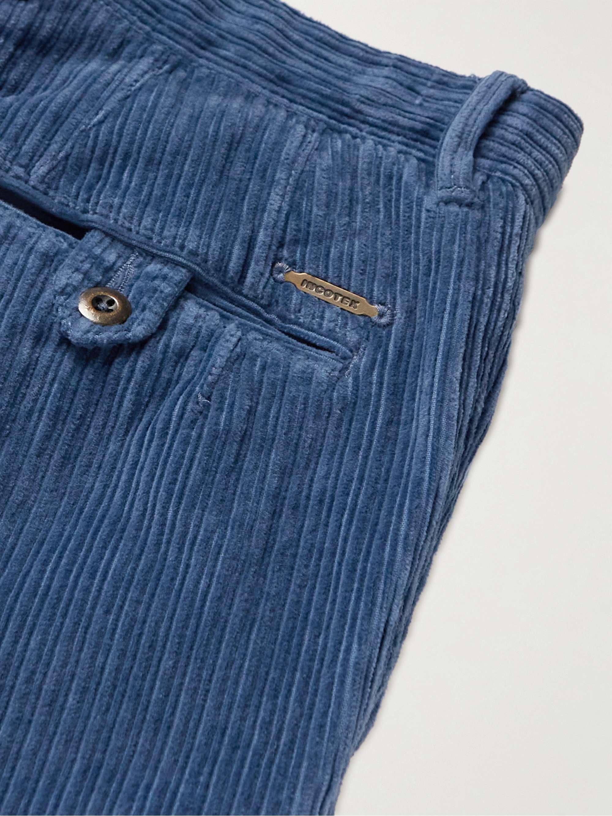 INCOTEX Tapered Pleated Cotton-Blend Corduroy Trousers