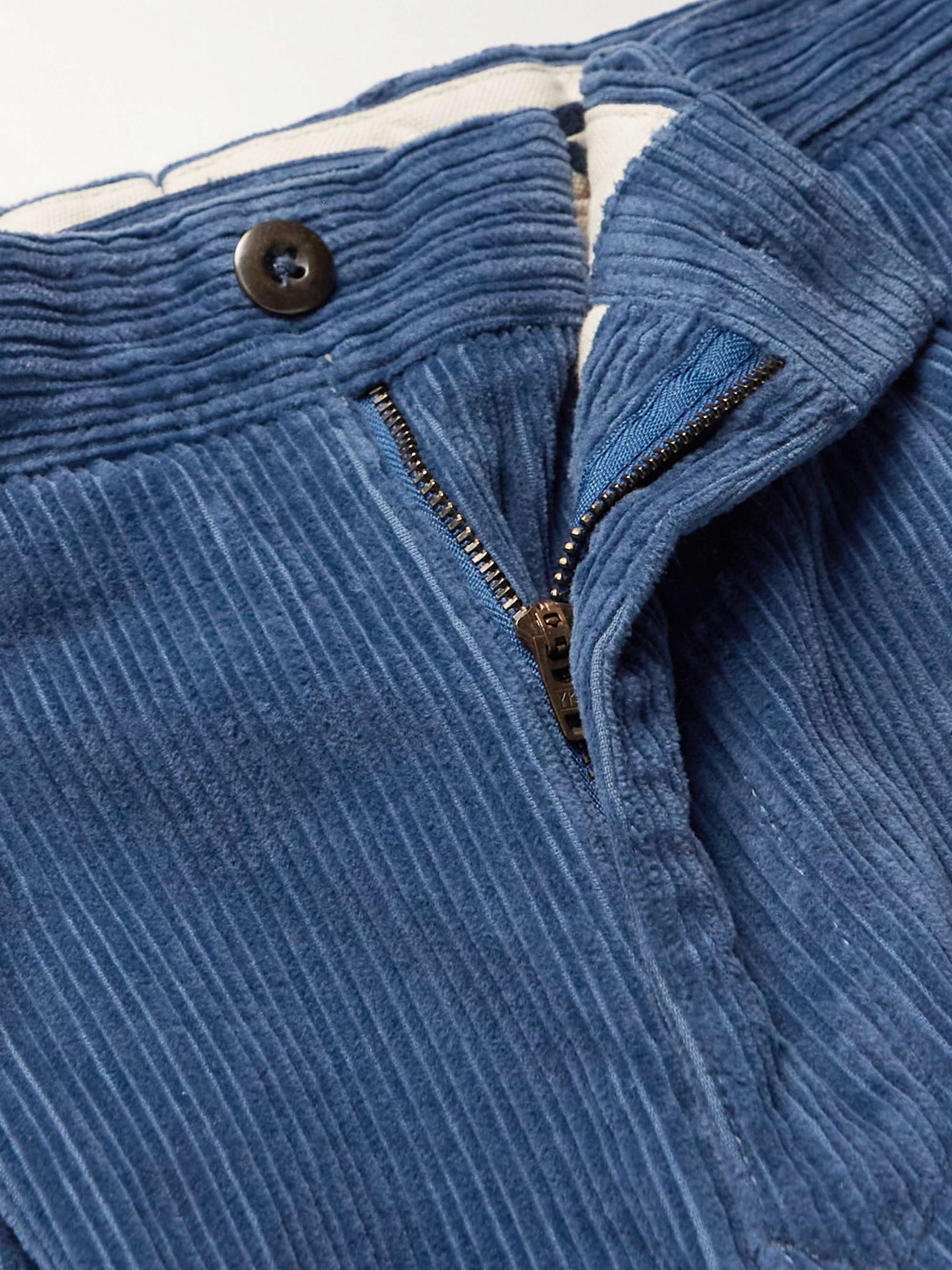 INCOTEX Tapered Pleated Cotton-Blend Corduroy Trousers