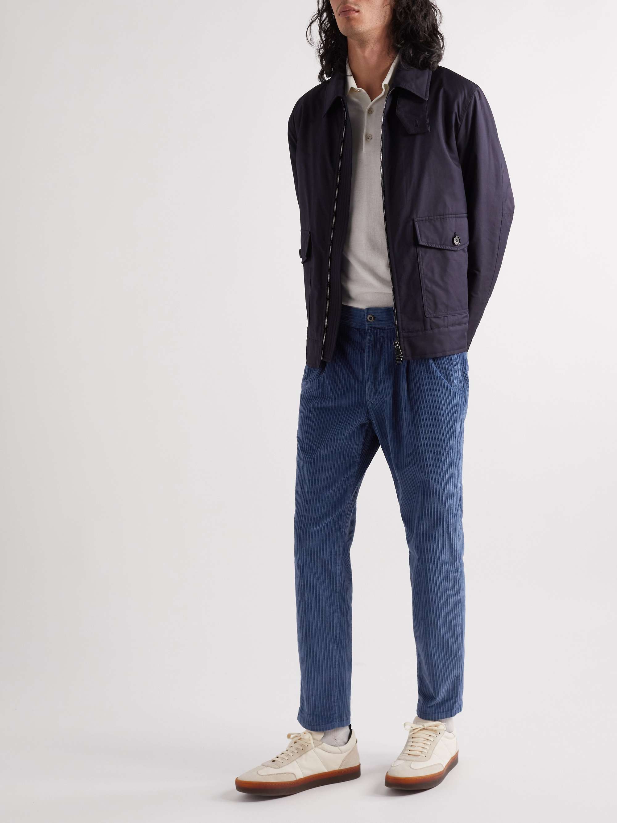 INCOTEX Tapered Pleated Cotton-Blend Corduroy Trousers