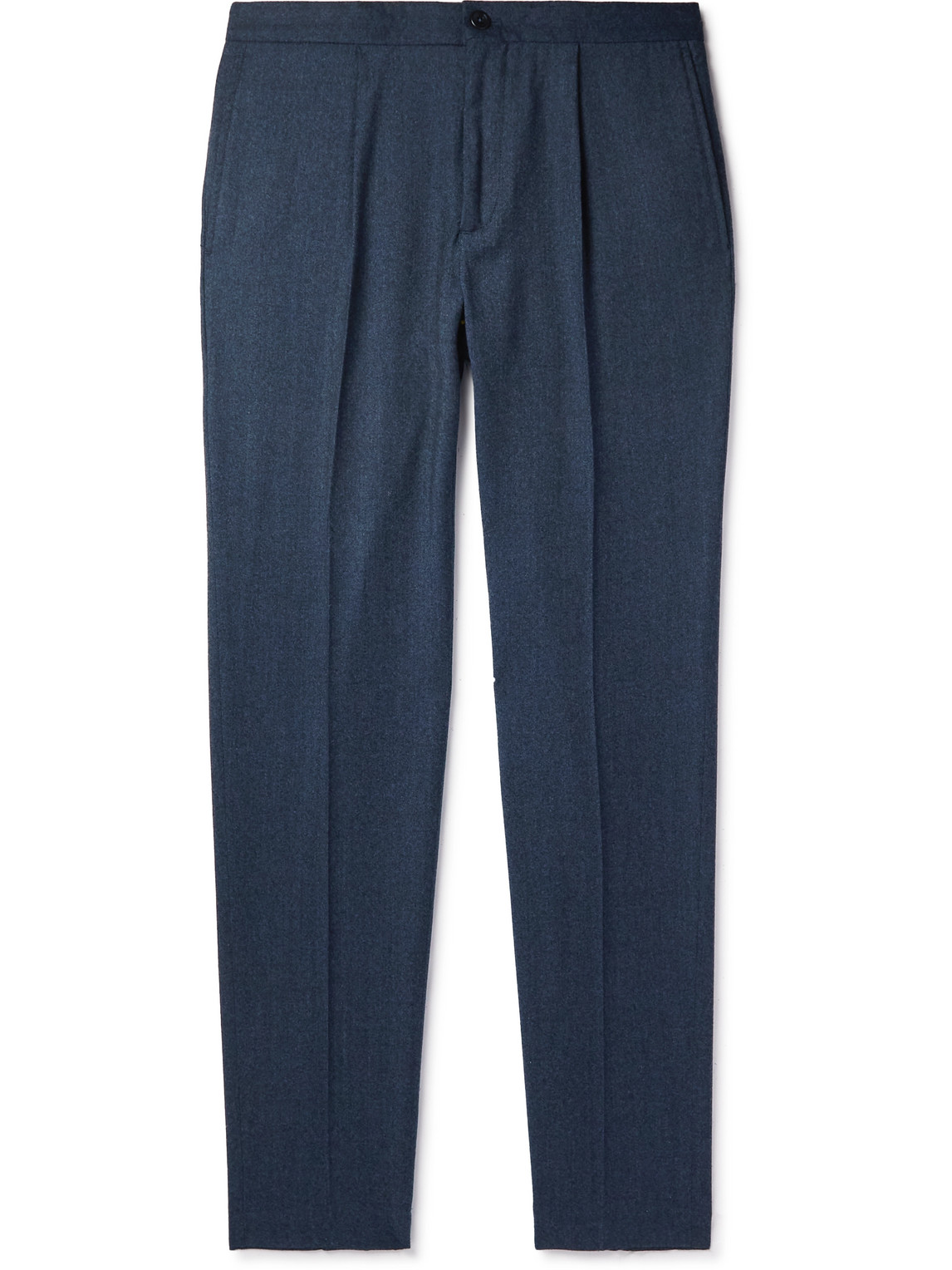 Incotex Tapered Pleated Wool-flannel Trousers In Blue