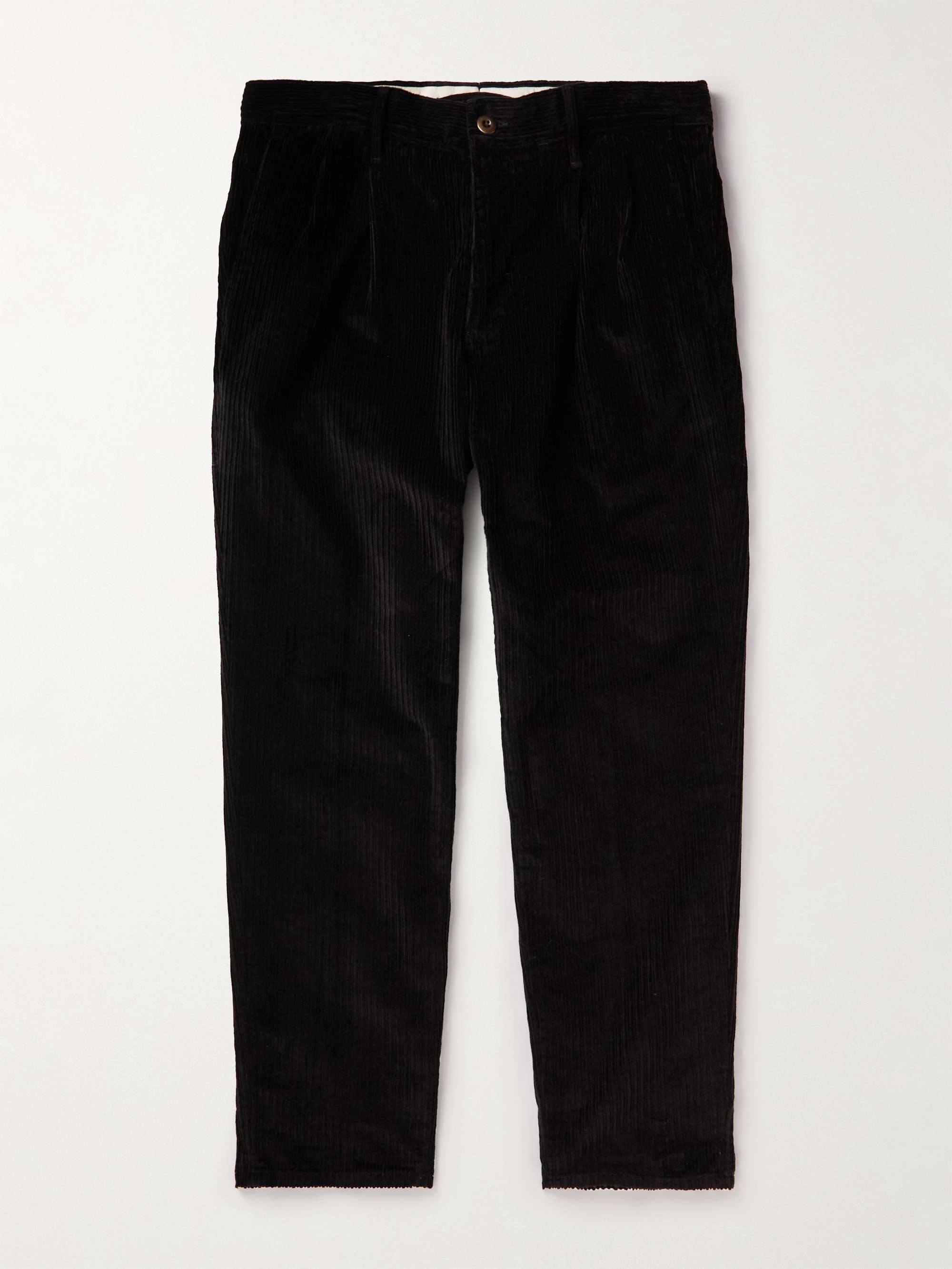 INCOTEX Tapered Pleated Cotton-Blend Corduroy Trousers