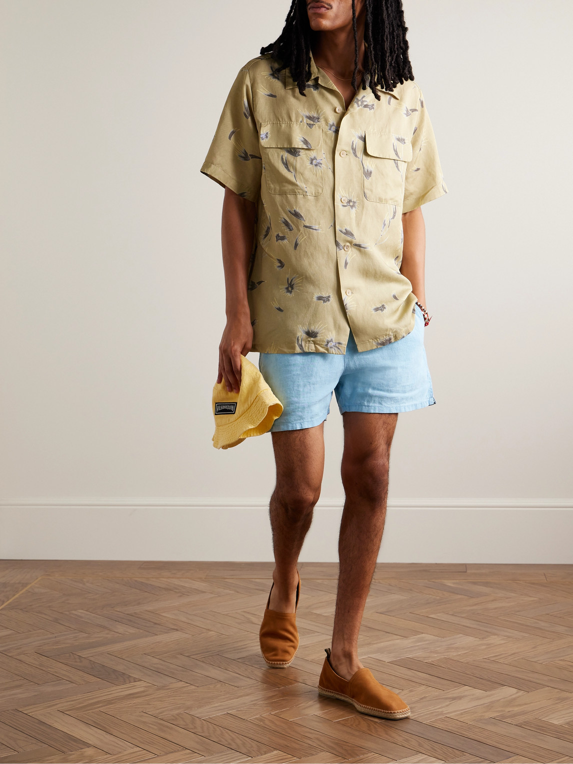 Shop Vilebrequin Barry Slim-fit Linen Drawstring Shorts In Blue