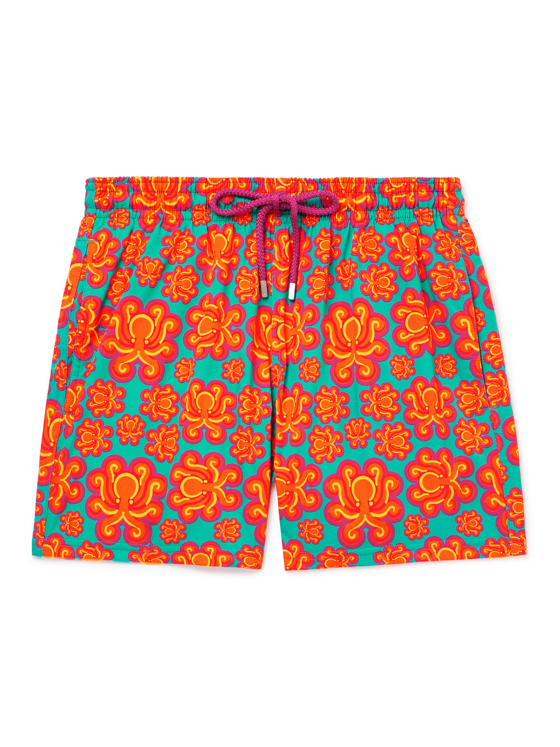 Shop Vilebrequin Moorise Straight-leg Mid-length Printed Recycled Swim Shorts In Orange
