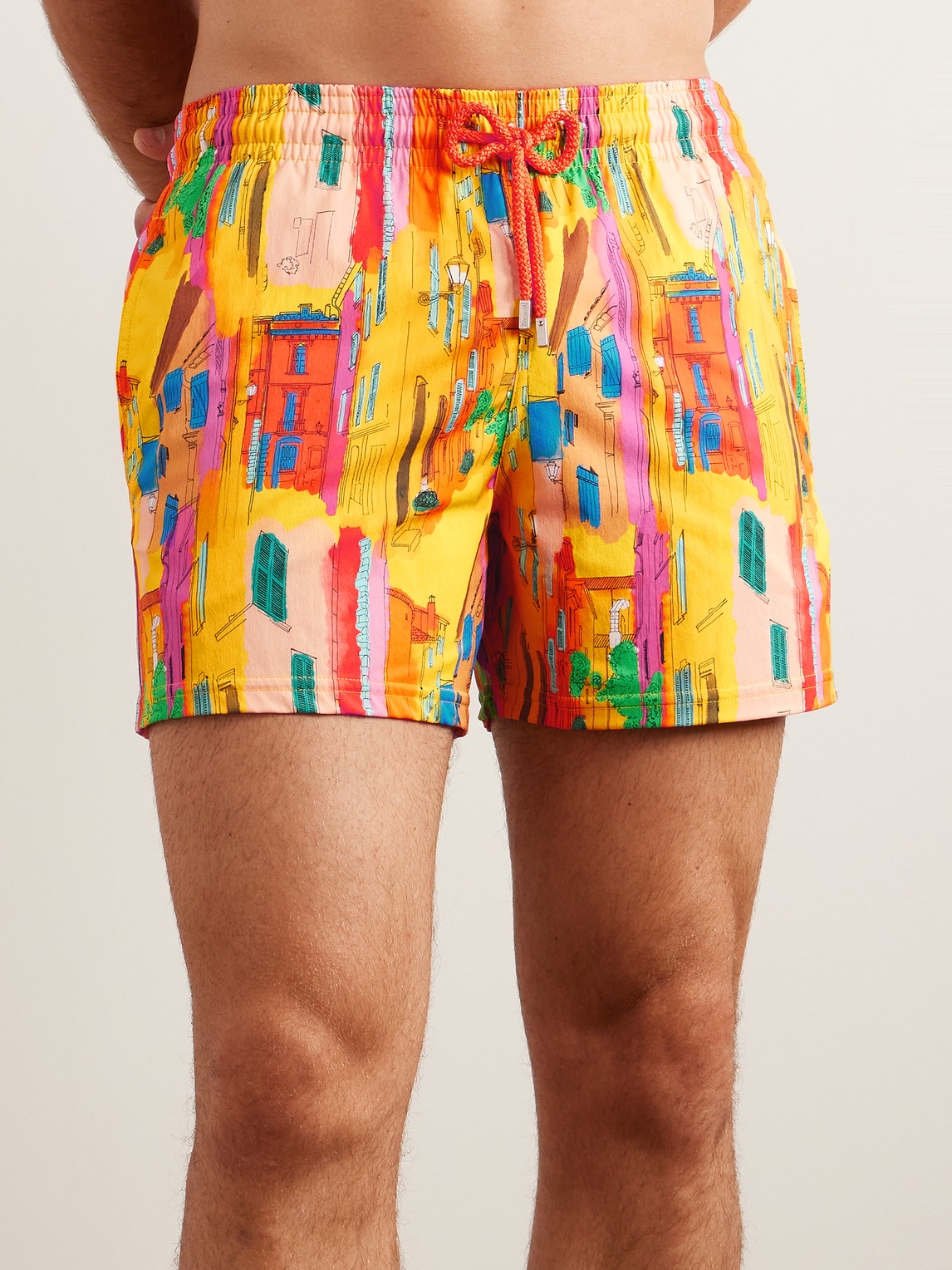 Shop Vilebrequin Moorise Straight-leg Mid-length Printed Recycled Swim Shorts In Yellow