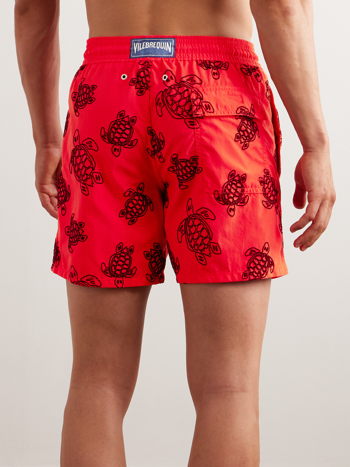 Shop Vilebrequin Moorea Straight-leg Mid-length Flocked Recycled Swim Shorts In Red