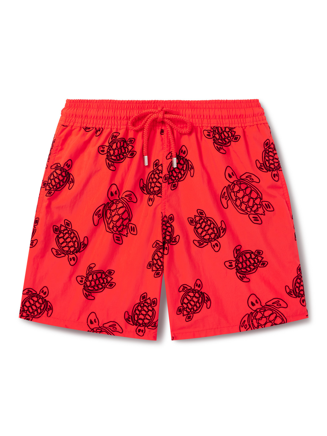 Vilebrequin Moorea Straight-leg Mid-length Flocked Recycled Swim Shorts In Red