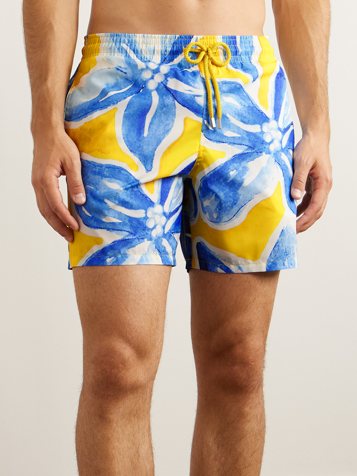 Shop Vilebrequin Mahina Straight-leg Mid-length Recycled Swim Shorts In Yellow