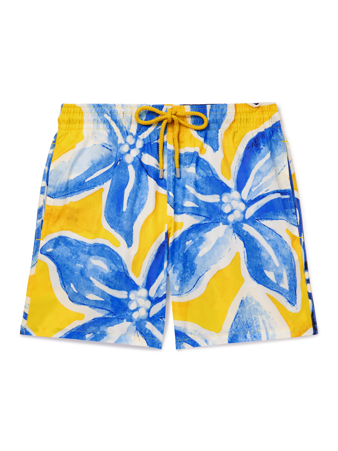 Shop Vilebrequin Mahina Straight-leg Mid-length Recycled Swim Shorts In Yellow