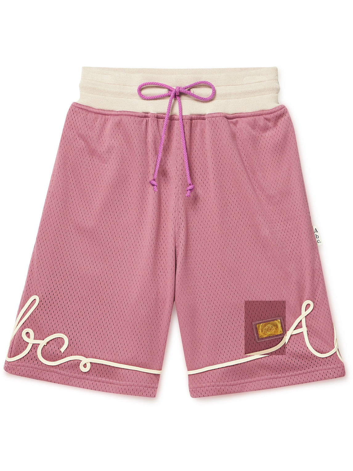 Abc. 123. Straight-leg Logo-appliquéd Open-knit Jersey Shorts In Pink