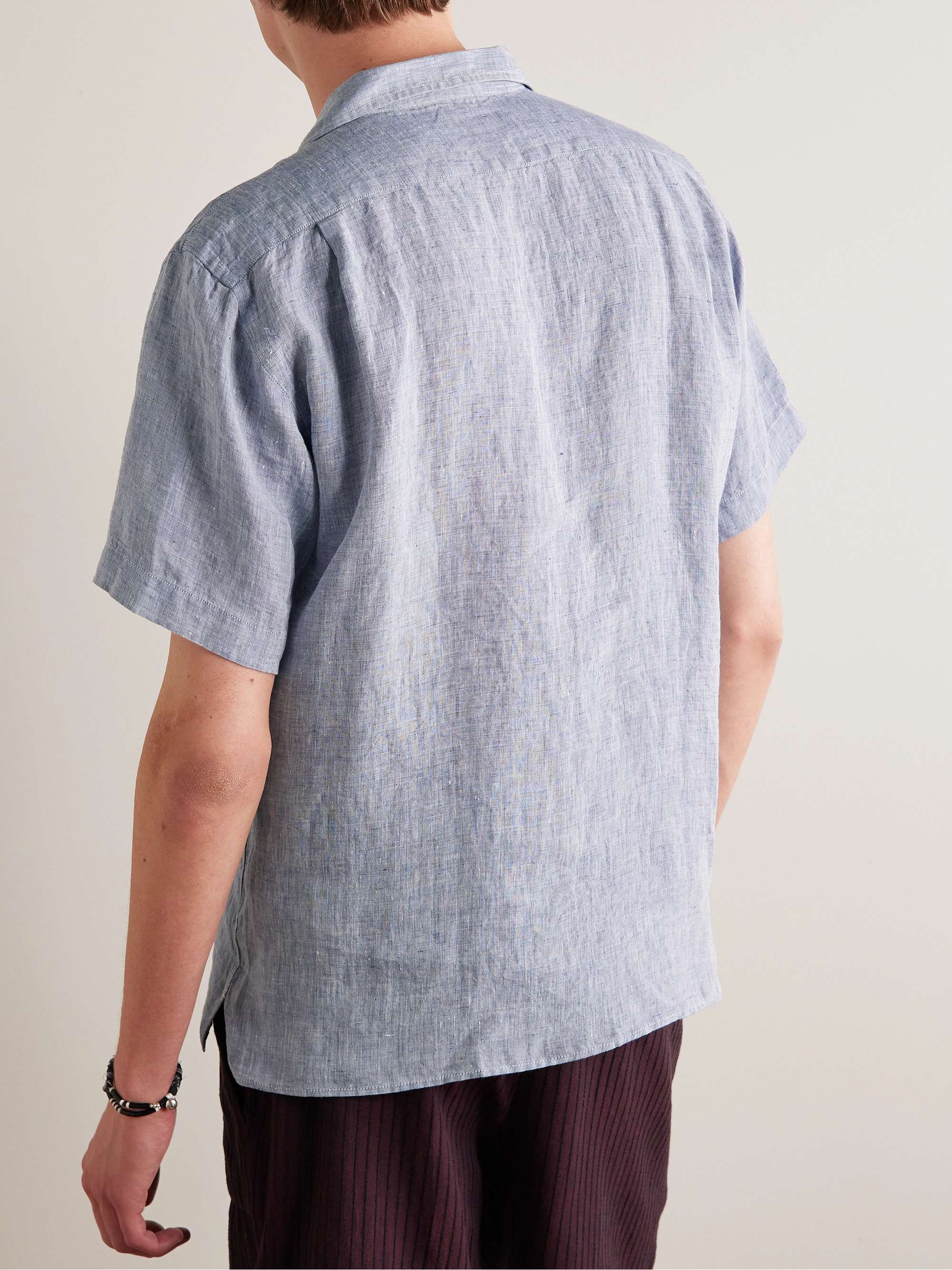 HARTFORD Palm Mc Pat Convertible-Collar Slub Linen Shirt