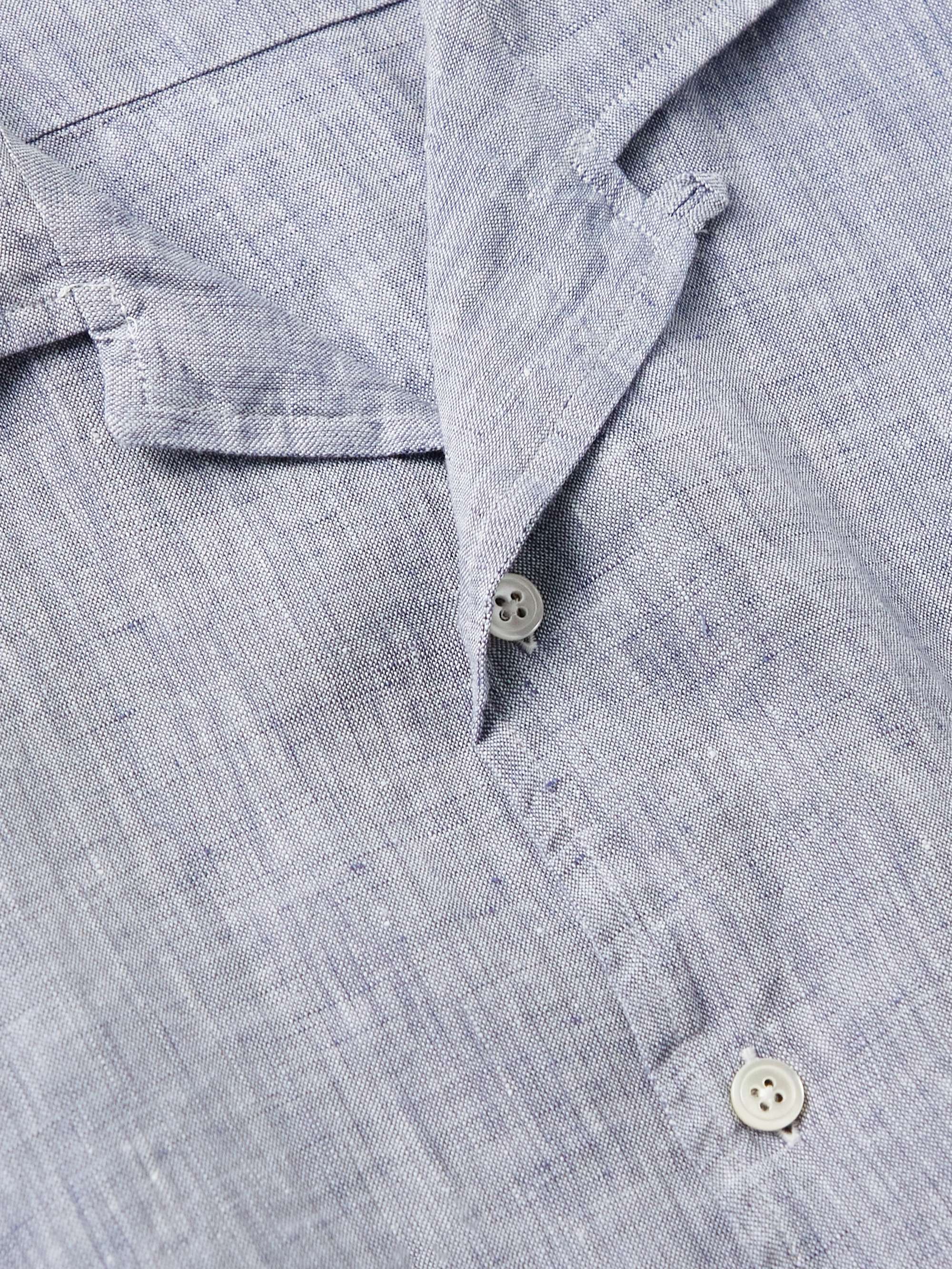 HARTFORD Palm Mc Pat Convertible-Collar Slub Linen Shirt