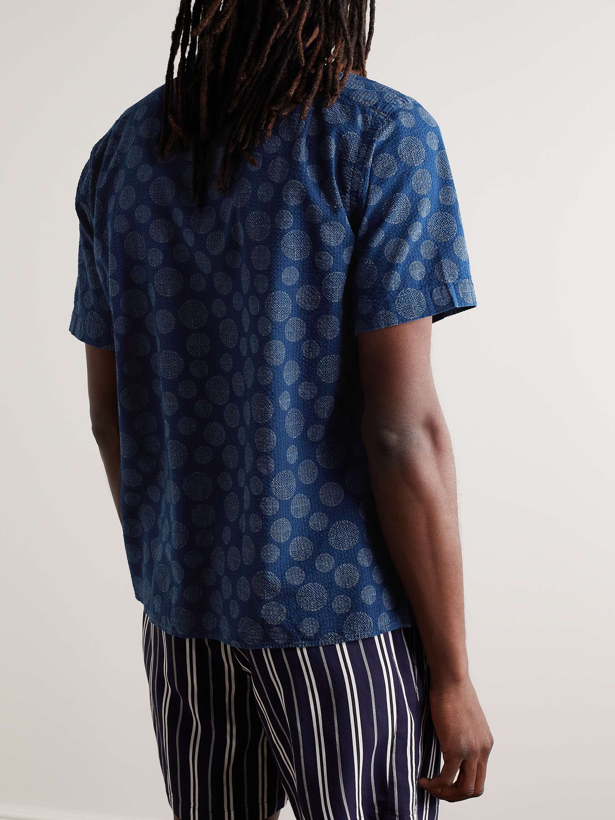 HARTFORD Palm Mc Pat Convertible-Collar Printed Cotton-Seersucker Shirt