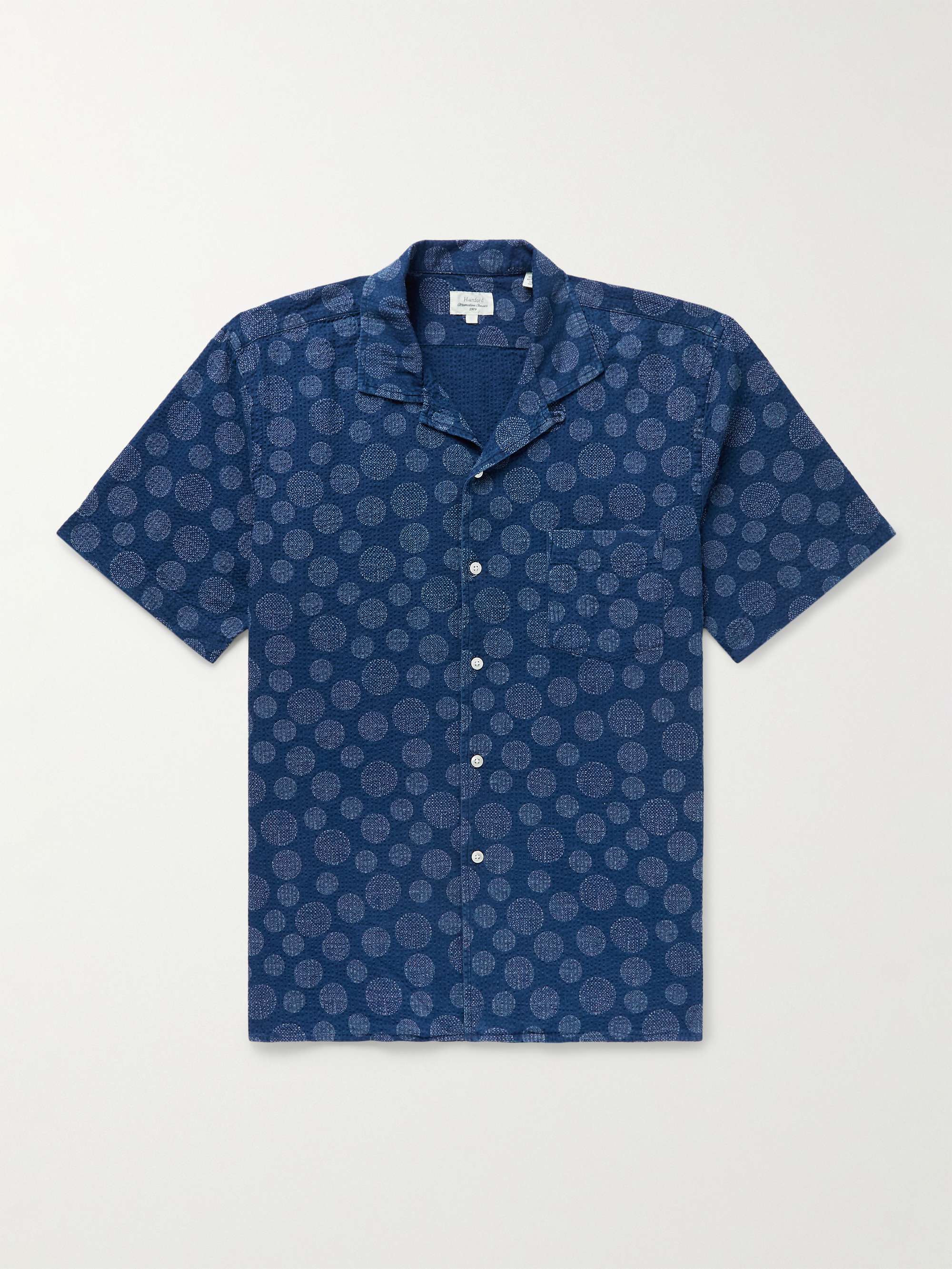 HARTFORD Palm Mc Pat Convertible-Collar Printed Cotton-Seersucker Shirt