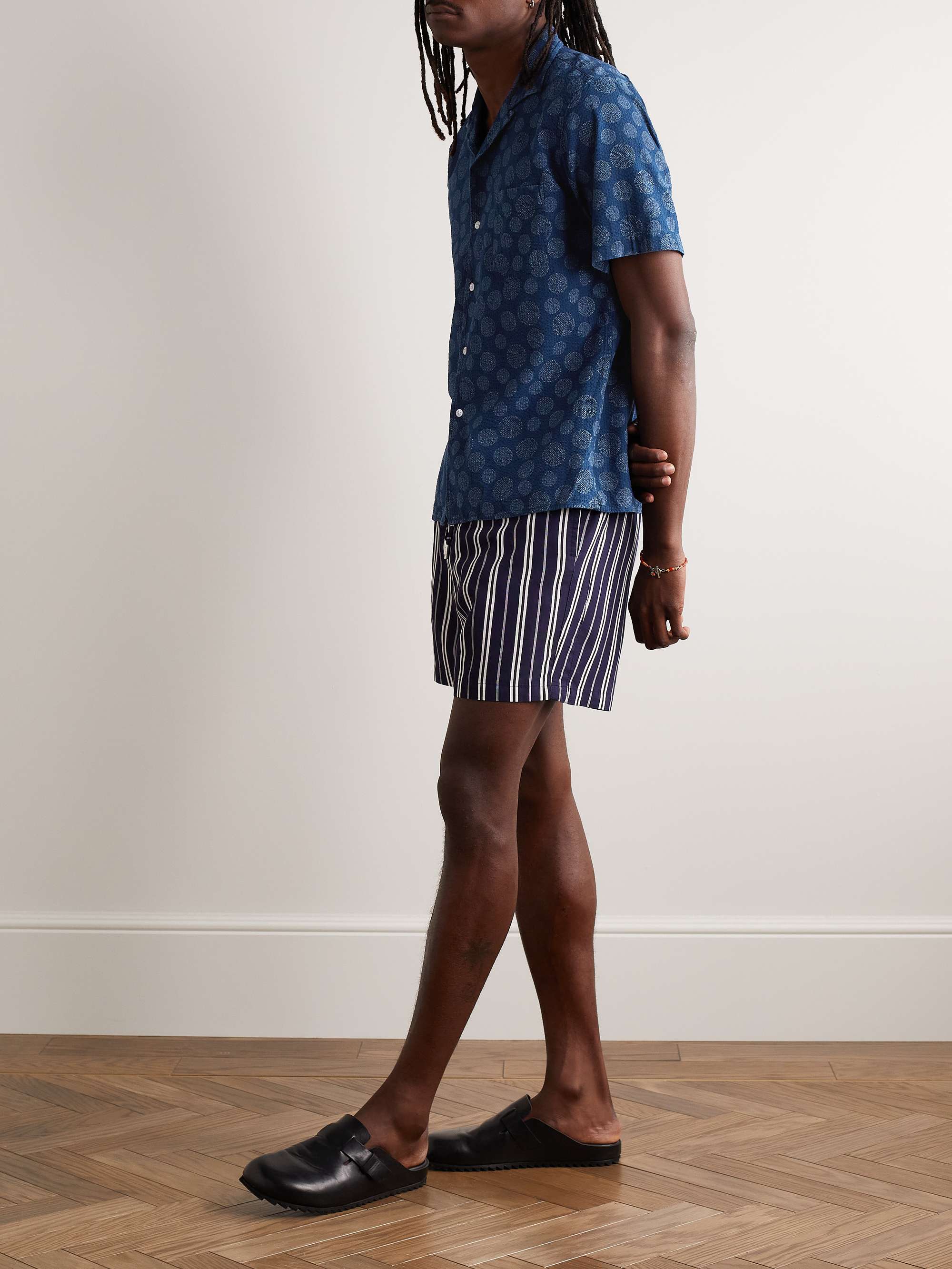 HARTFORD Palm Mc Pat Convertible-Collar Printed Cotton-Seersucker Shirt