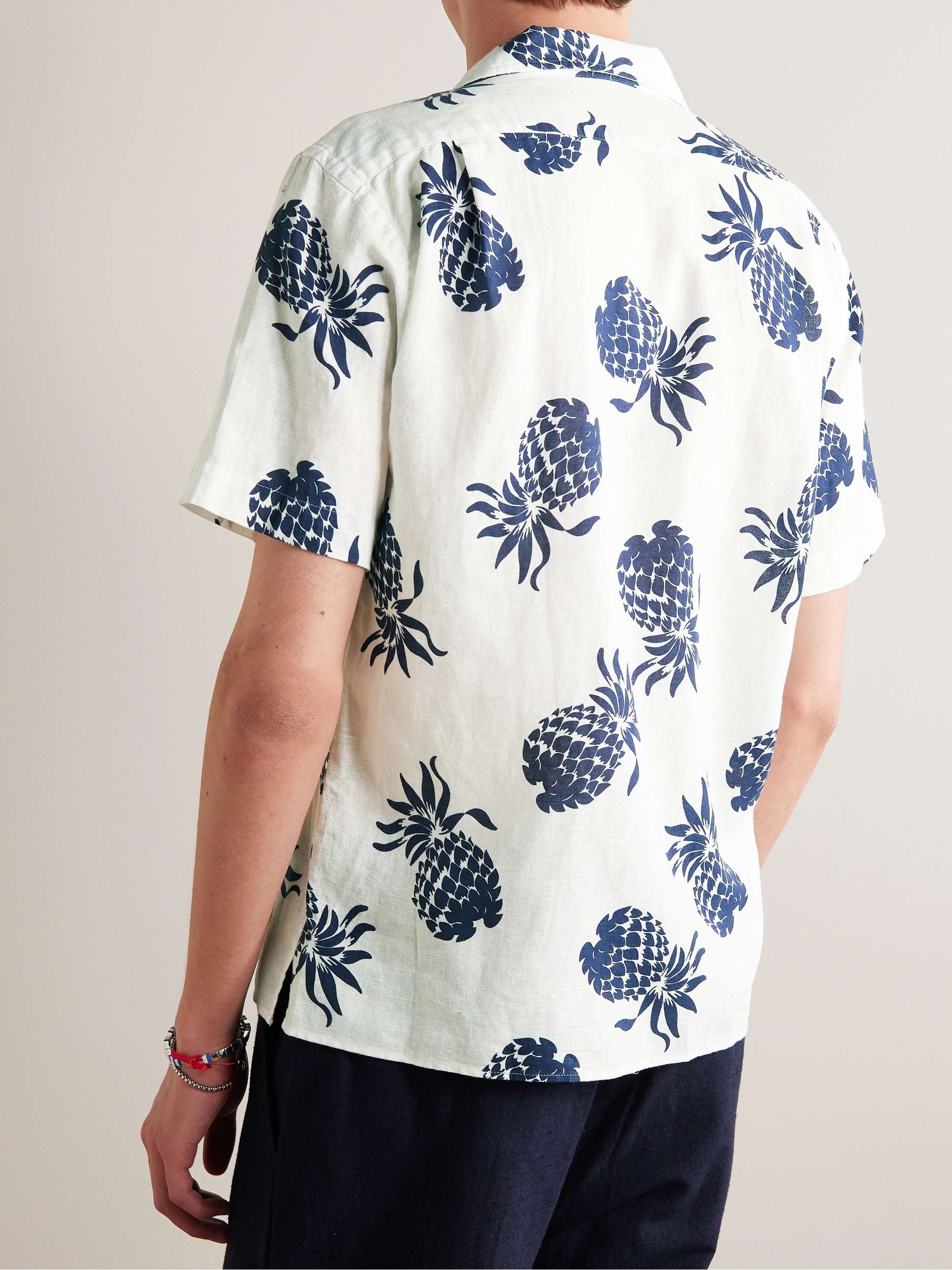 HARTFORD Palm Mc Pat Convertible-Collar Printed Linen and Cotton-Blend Shirt