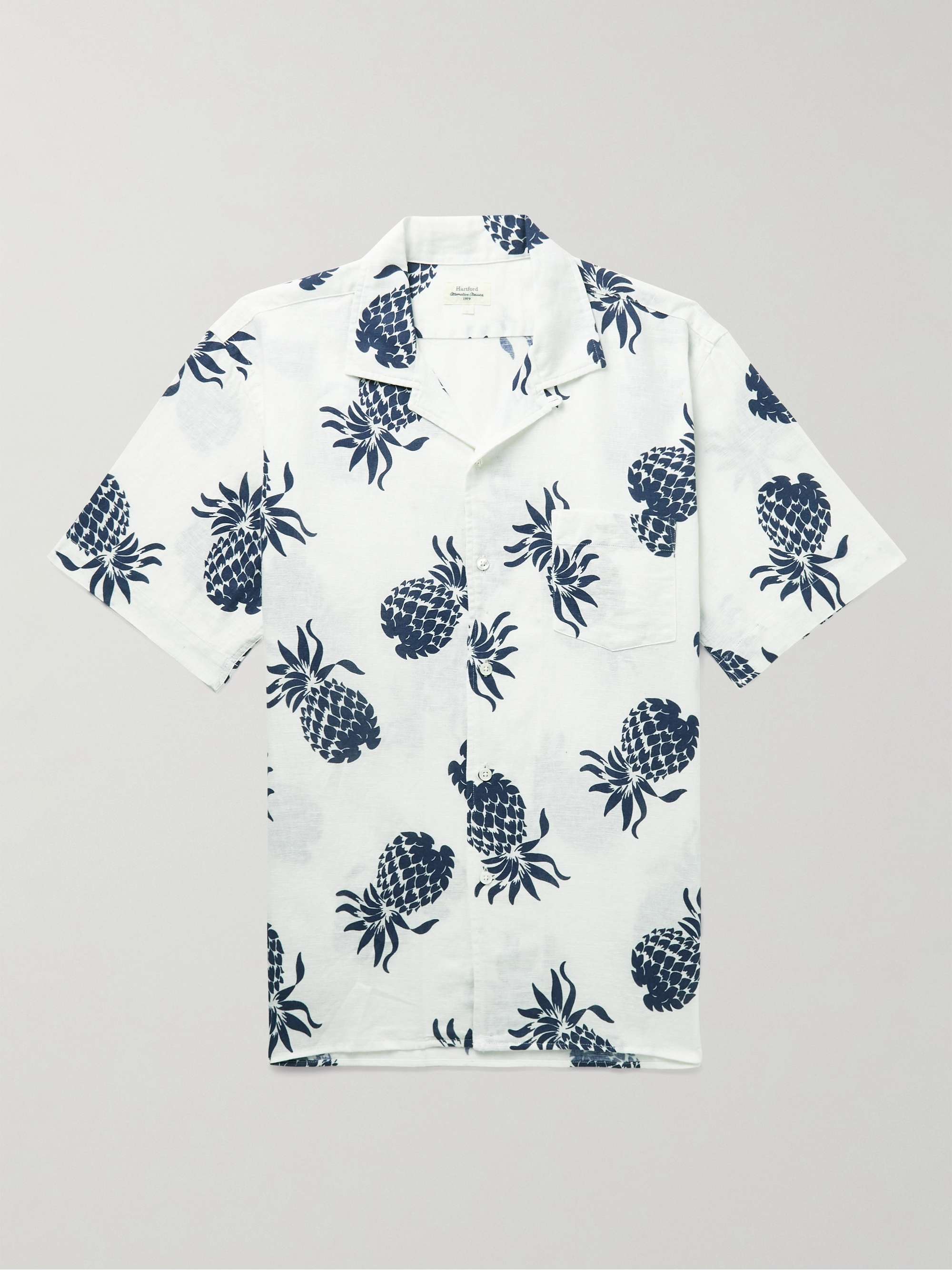 HARTFORD Palm Mc Pat Convertible-Collar Printed Linen and Cotton-Blend Shirt