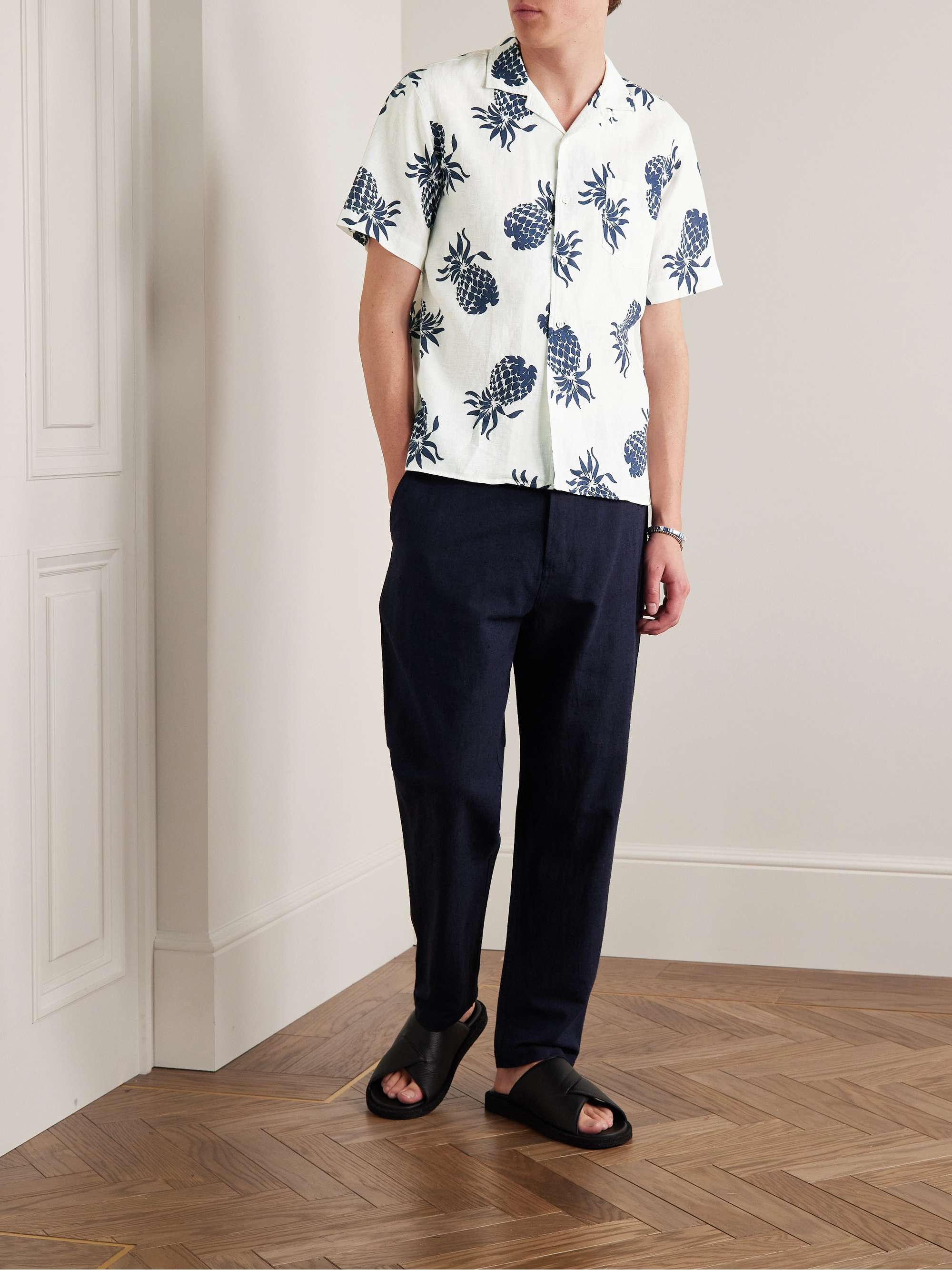 HARTFORD Palm Mc Pat Convertible-Collar Printed Linen and Cotton-Blend Shirt