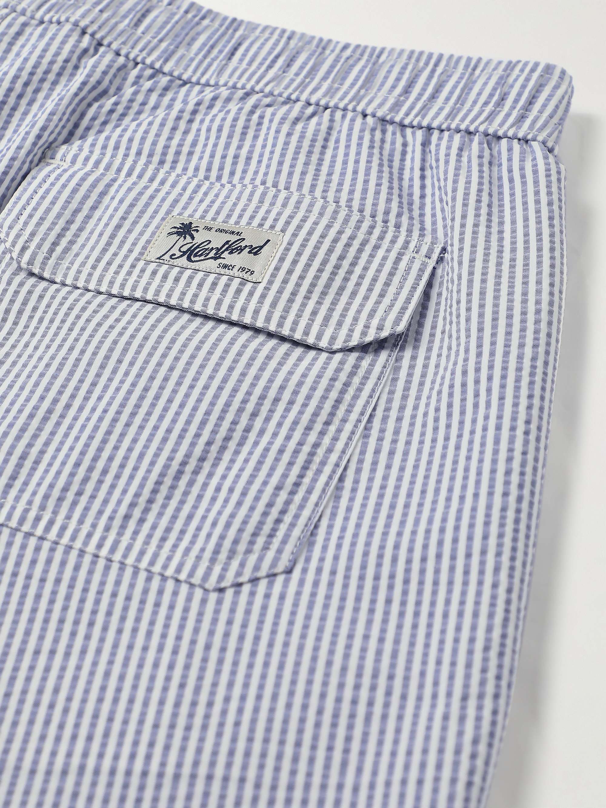 HARTFORD Straight-Leg Mid-Length Striped Seersucker Swim Shorts