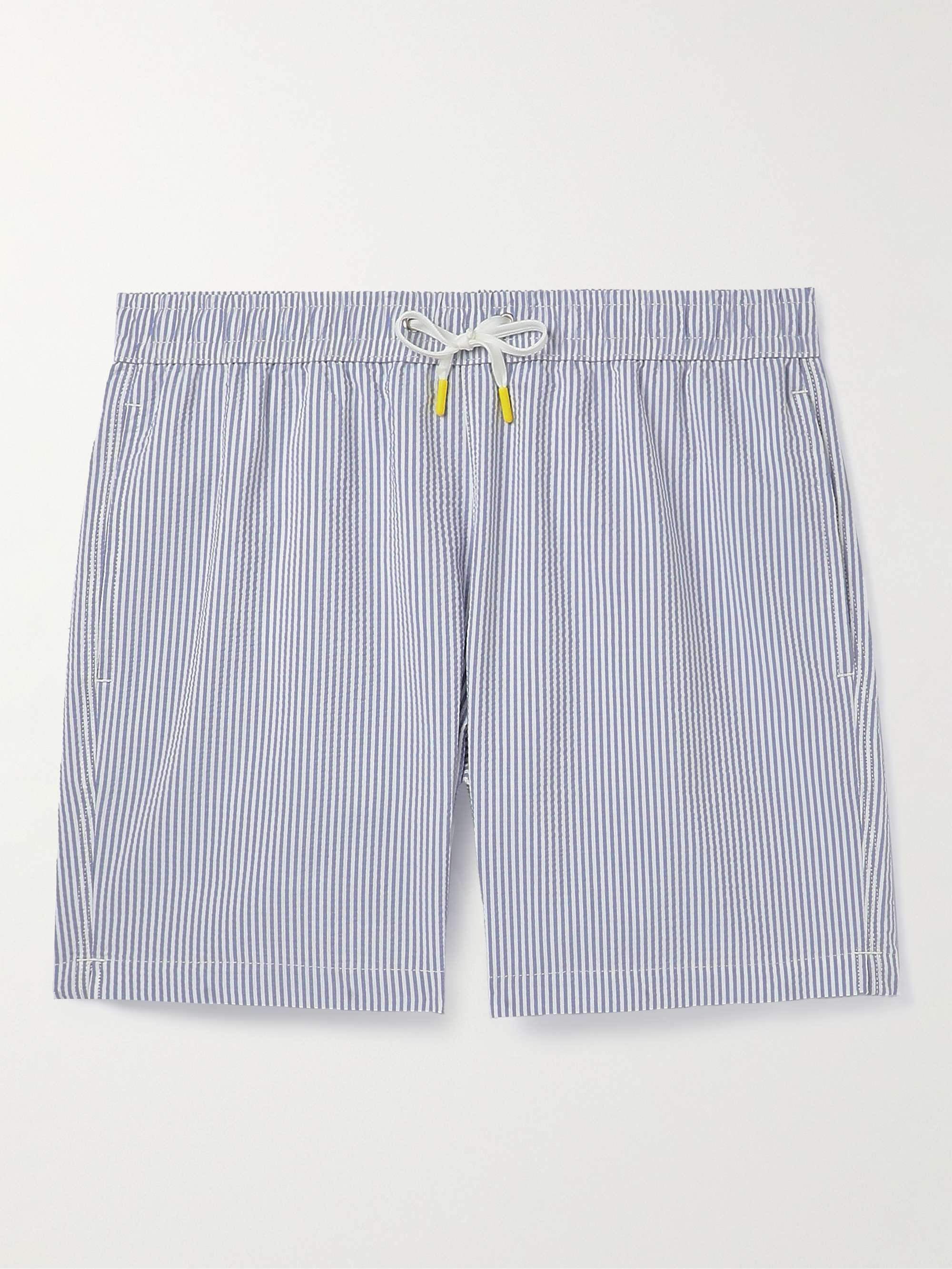 HARTFORD Straight-Leg Mid-Length Striped Seersucker Swim Shorts