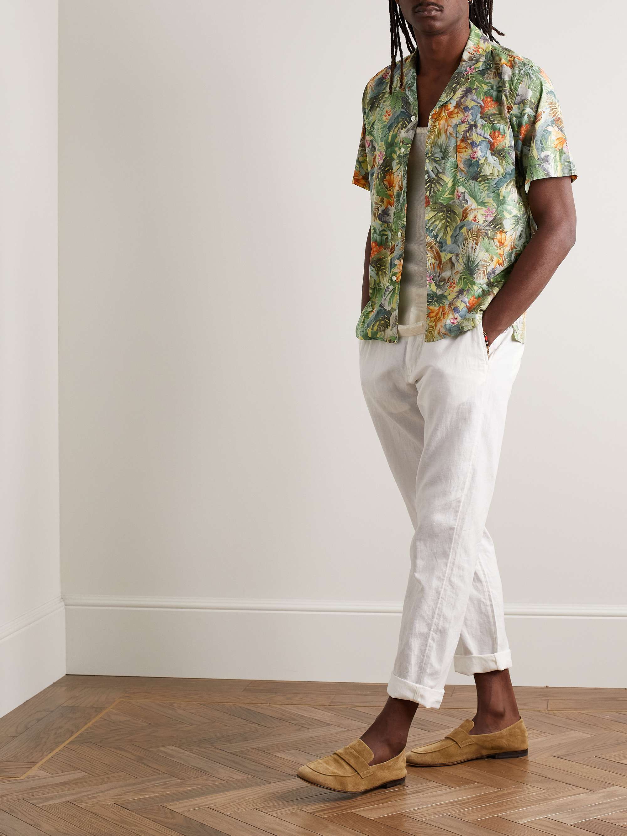 HARTFORD Palm Mc Pat Convertible-Collar Printed Cotton-Voile Shirt