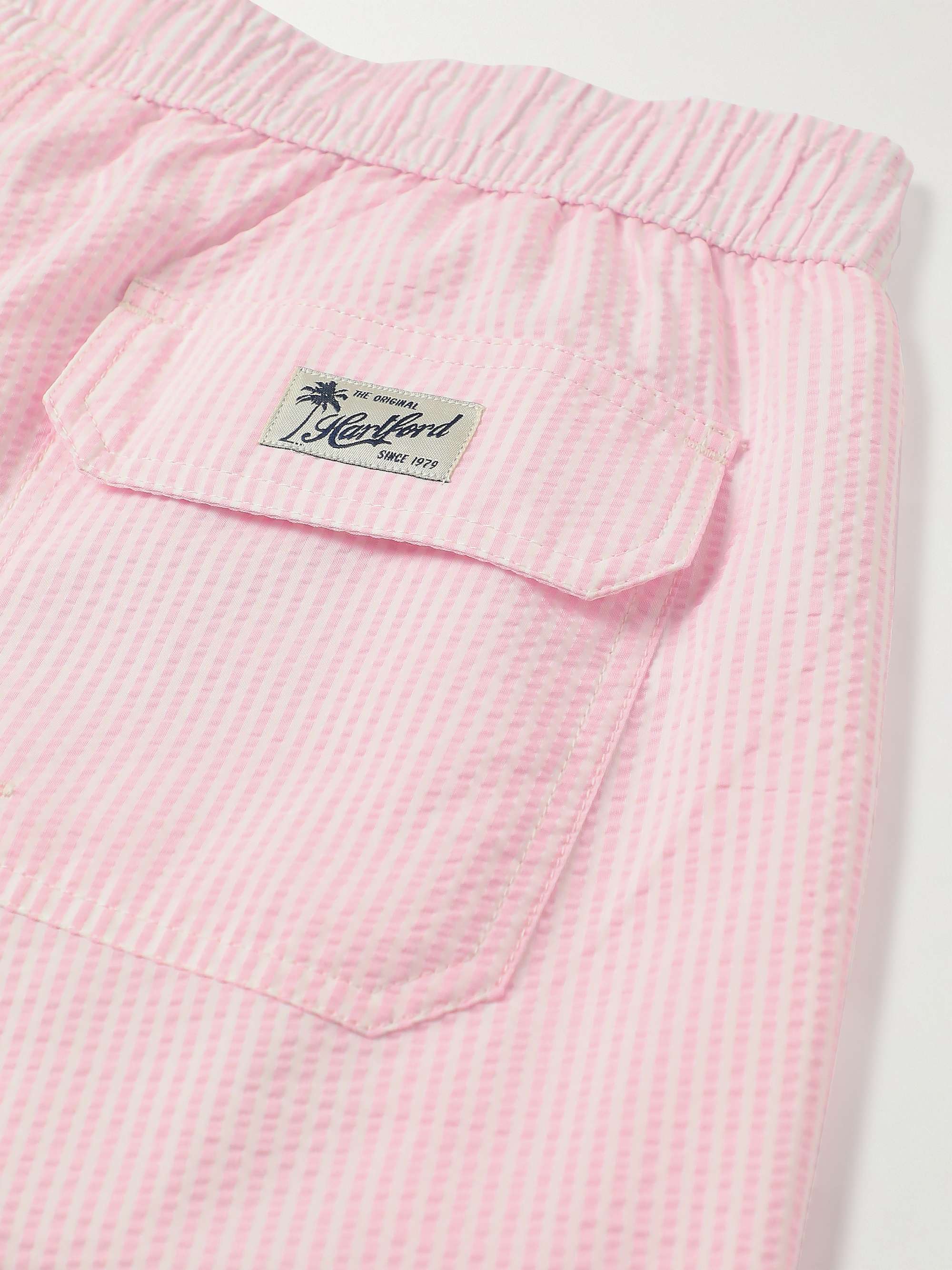 HARTFORD Straight-Leg Mid-Length Striped Seersucker Swim Shorts