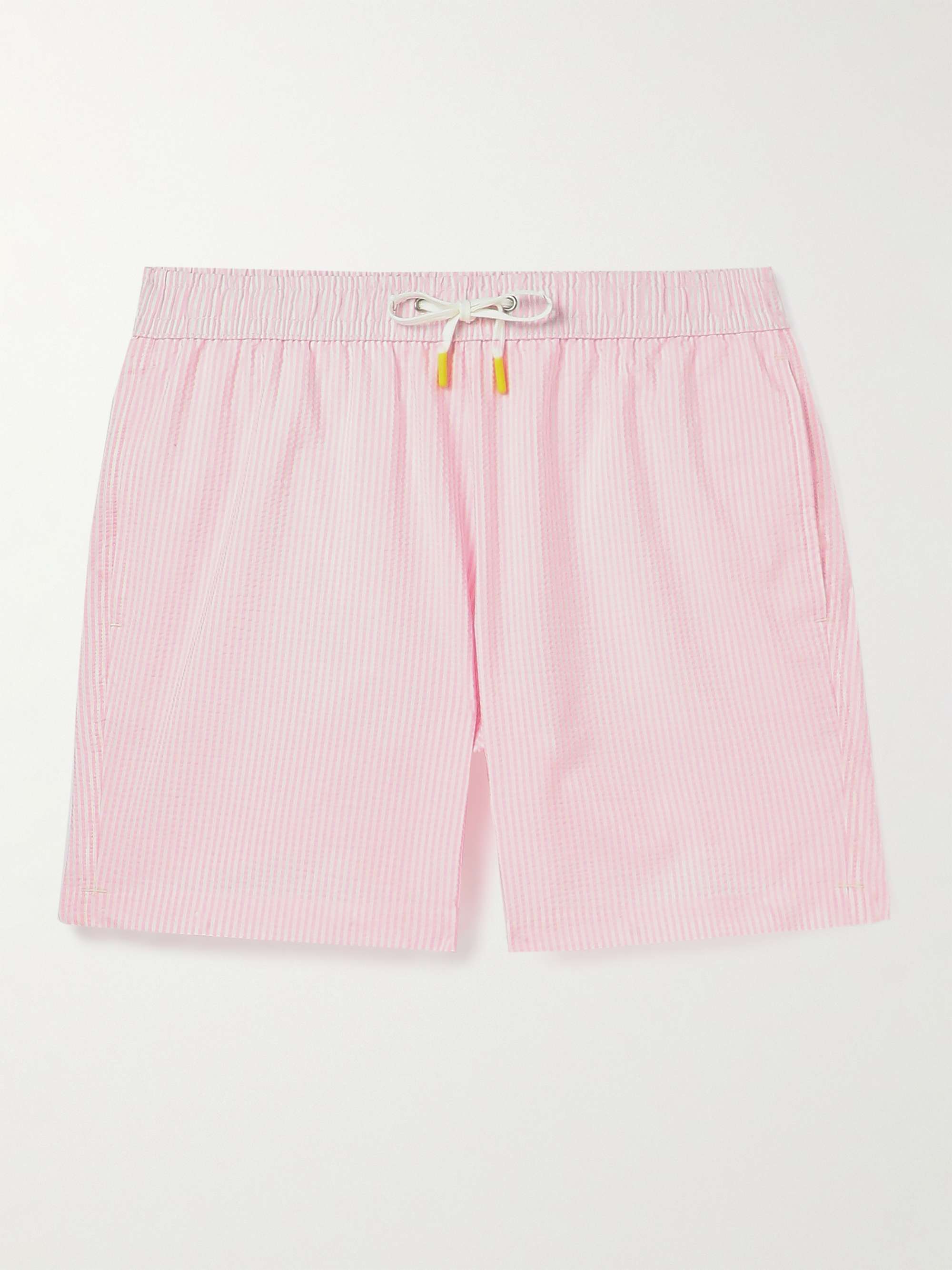 HARTFORD Straight-Leg Mid-Length Striped Seersucker Swim Shorts