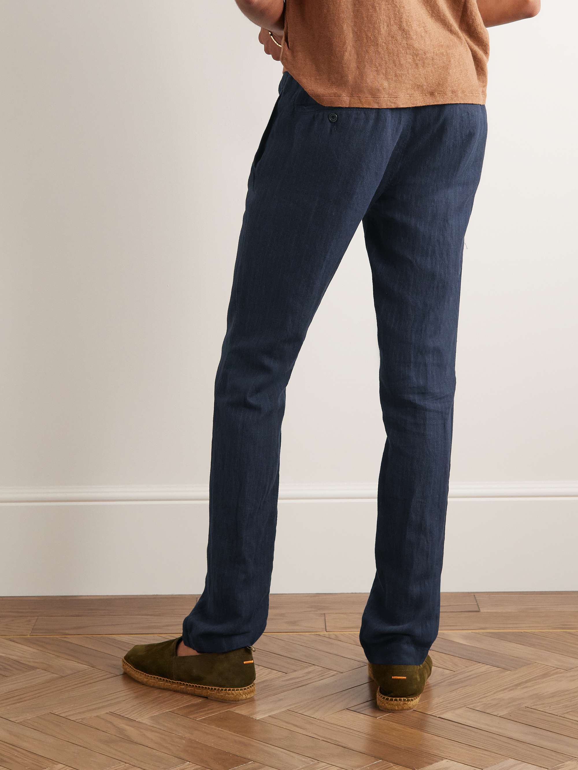 HARTFORD Tanker Slim-Fit Straight-Leg Pinstriped Cotton-Twill Drawstring Trousers