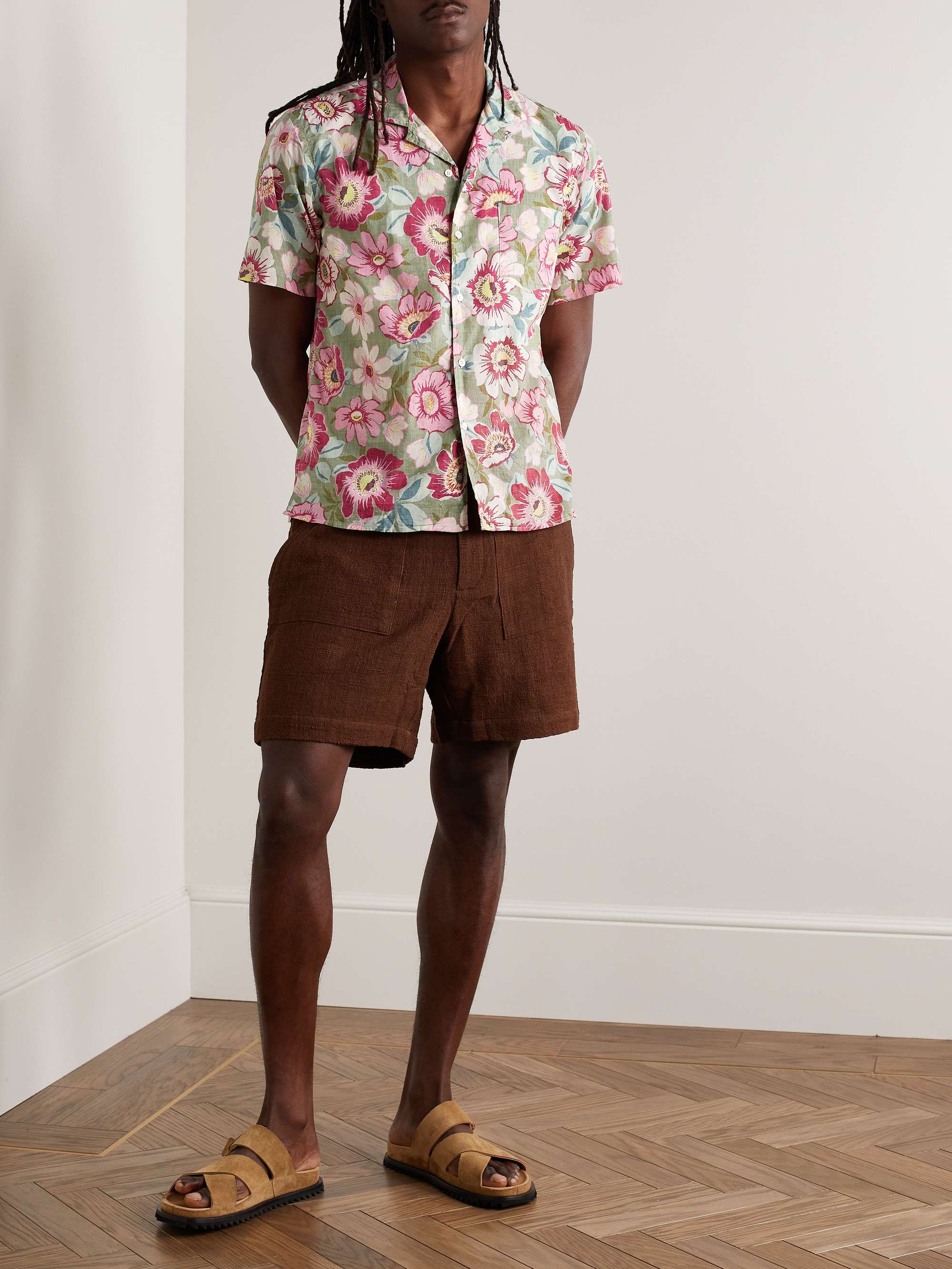 HARTFORD Palm Mc Pat Convertible-Collar Printed Cotton-Voile Shirt