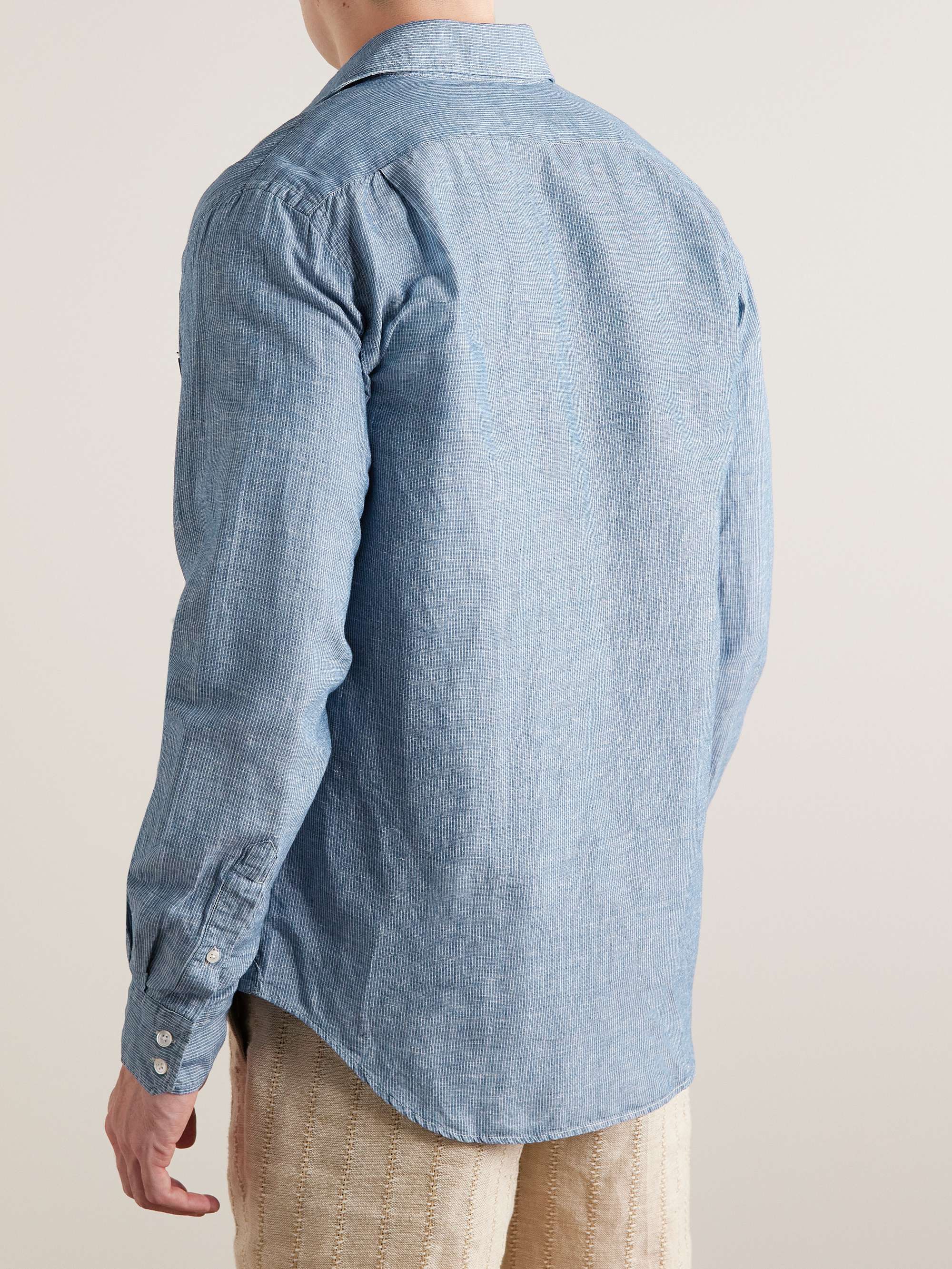 HARTFORD Paul Pat Pinstriped Slub Cotton and Linen-Blend Shirt