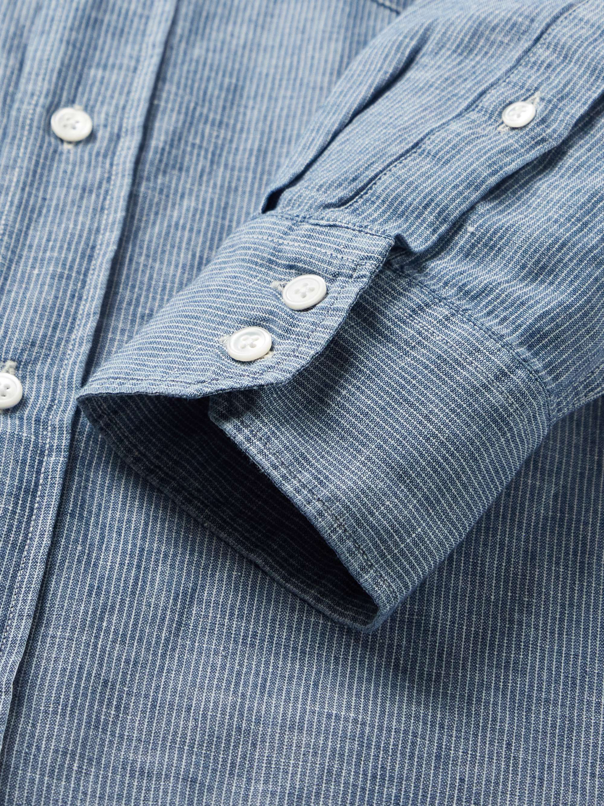 HARTFORD Paul Pat Pinstriped Slub Cotton and Linen-Blend Shirt