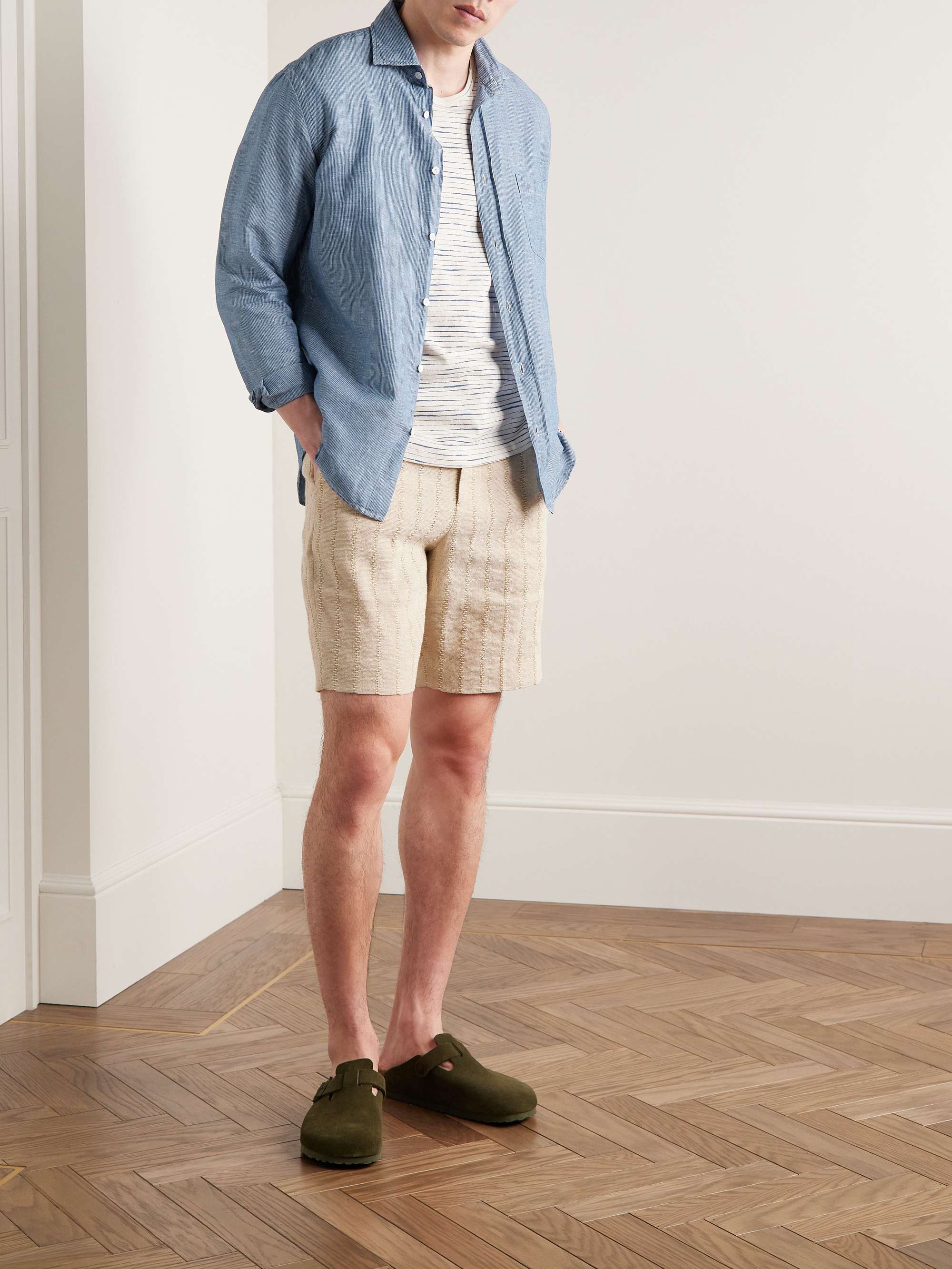 HARTFORD Paul Pat Pinstriped Slub Cotton and Linen-Blend Shirt