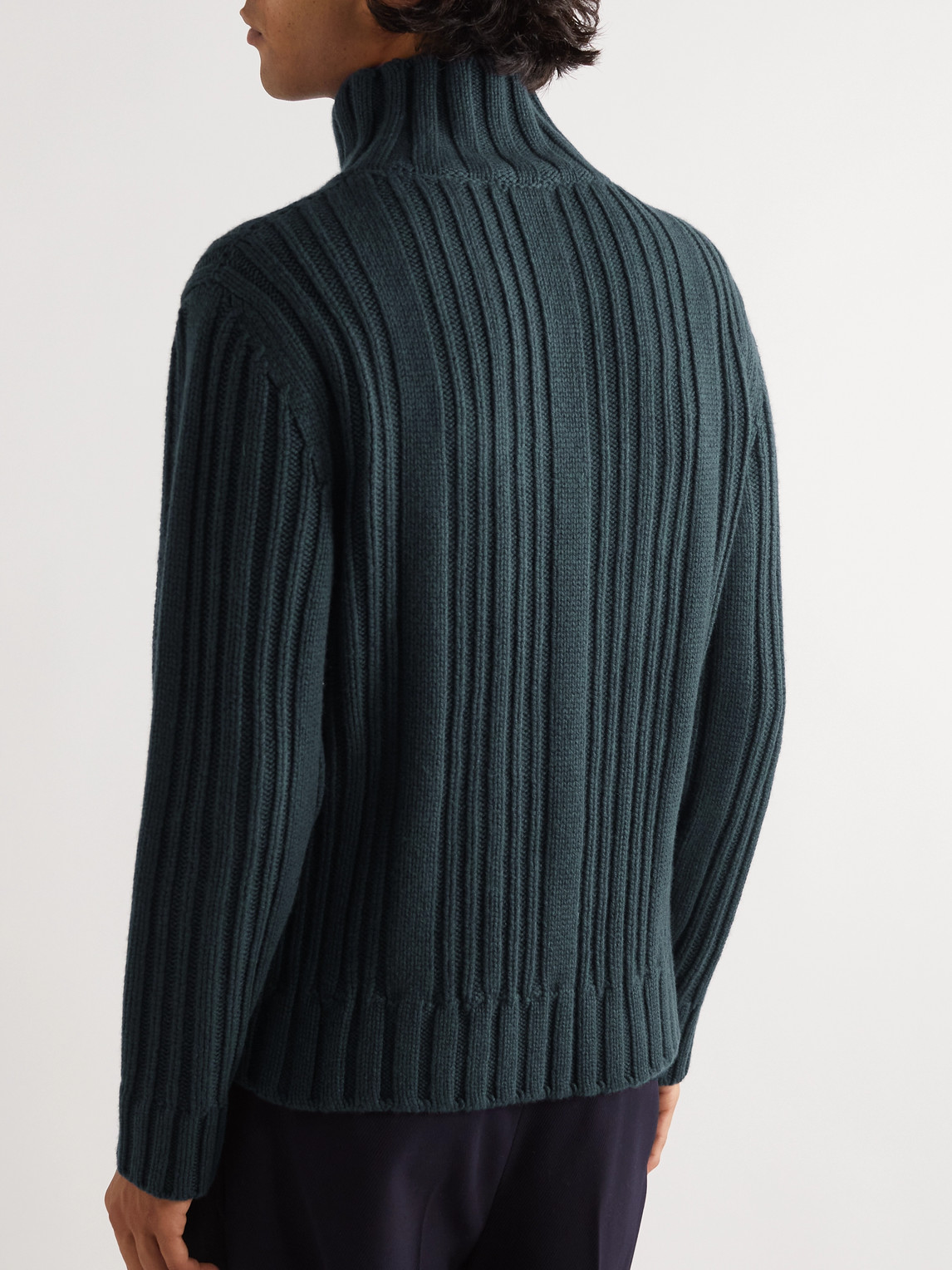 Shop Loro Piana Ribbed Baby Cashmere Rollneck Sweater In Blue