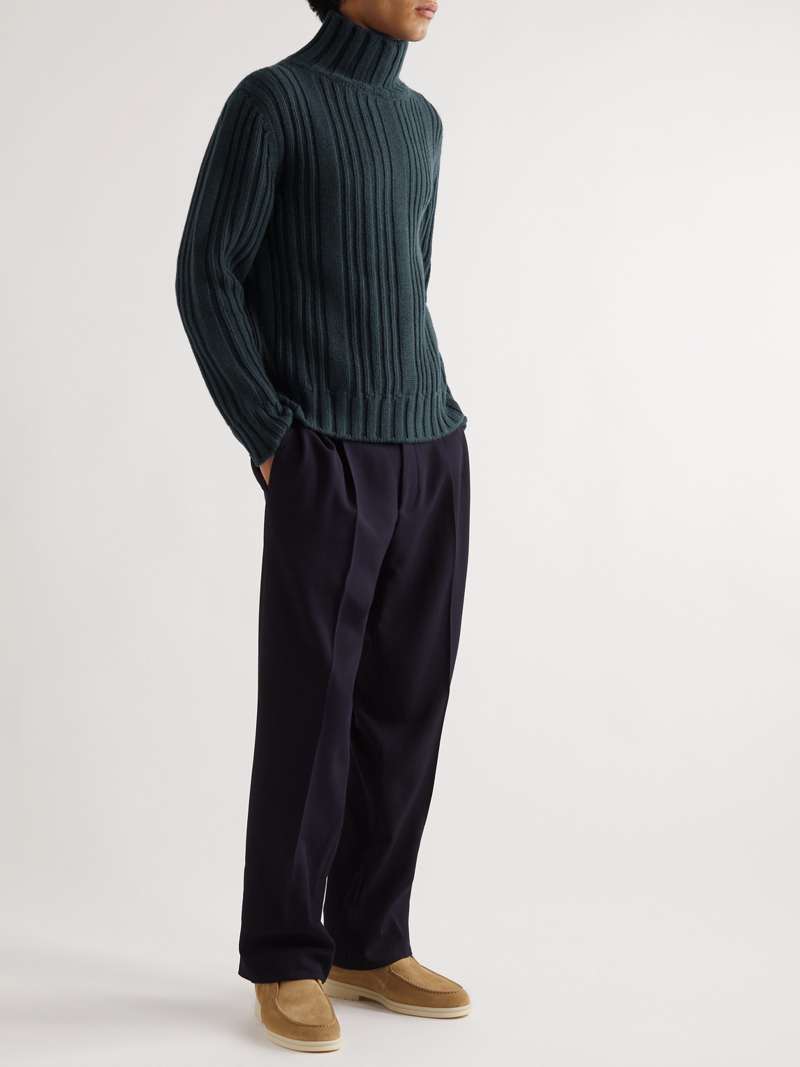 Shop Loro Piana Ribbed Baby Cashmere Rollneck Sweater In Blue