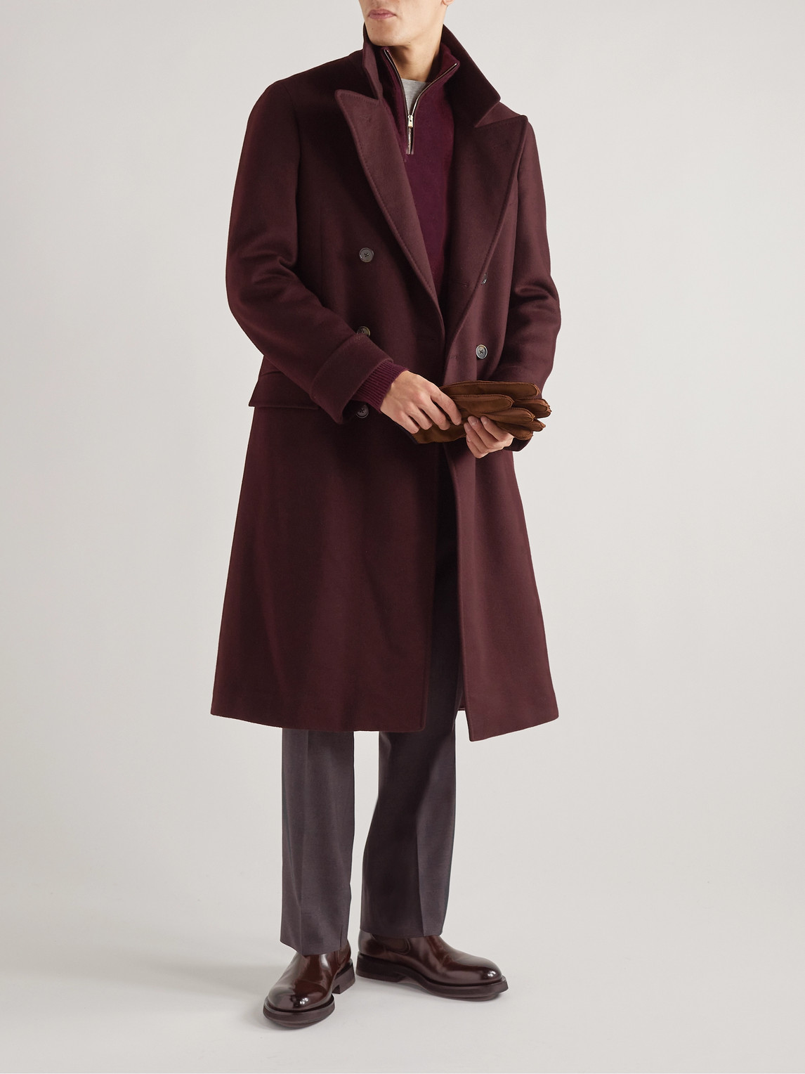 Shop Loro Piana Double-breasted Cashmere Coat In Burgundy