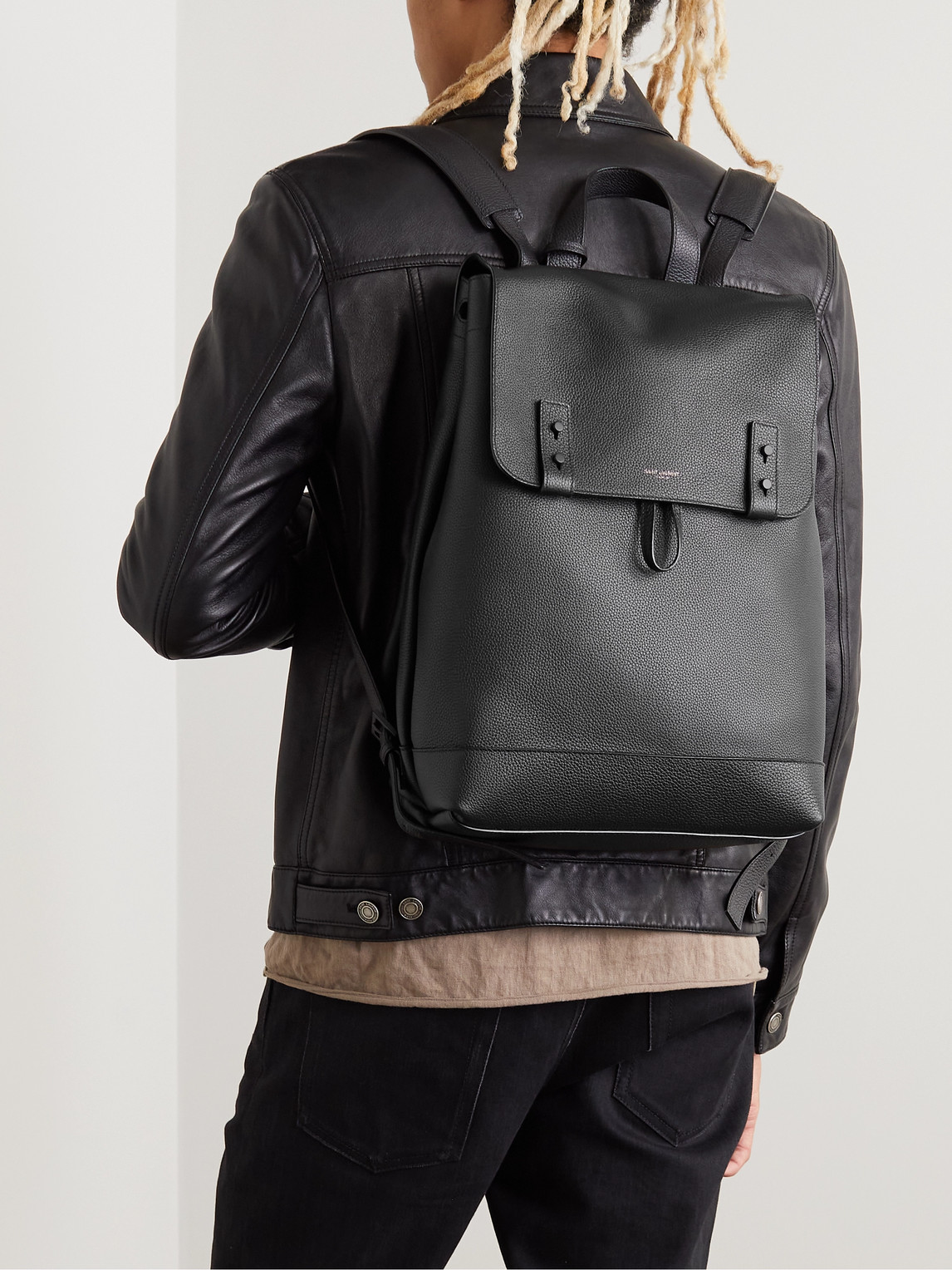 Shop Saint Laurent Full-grain Leather Backpack In Black