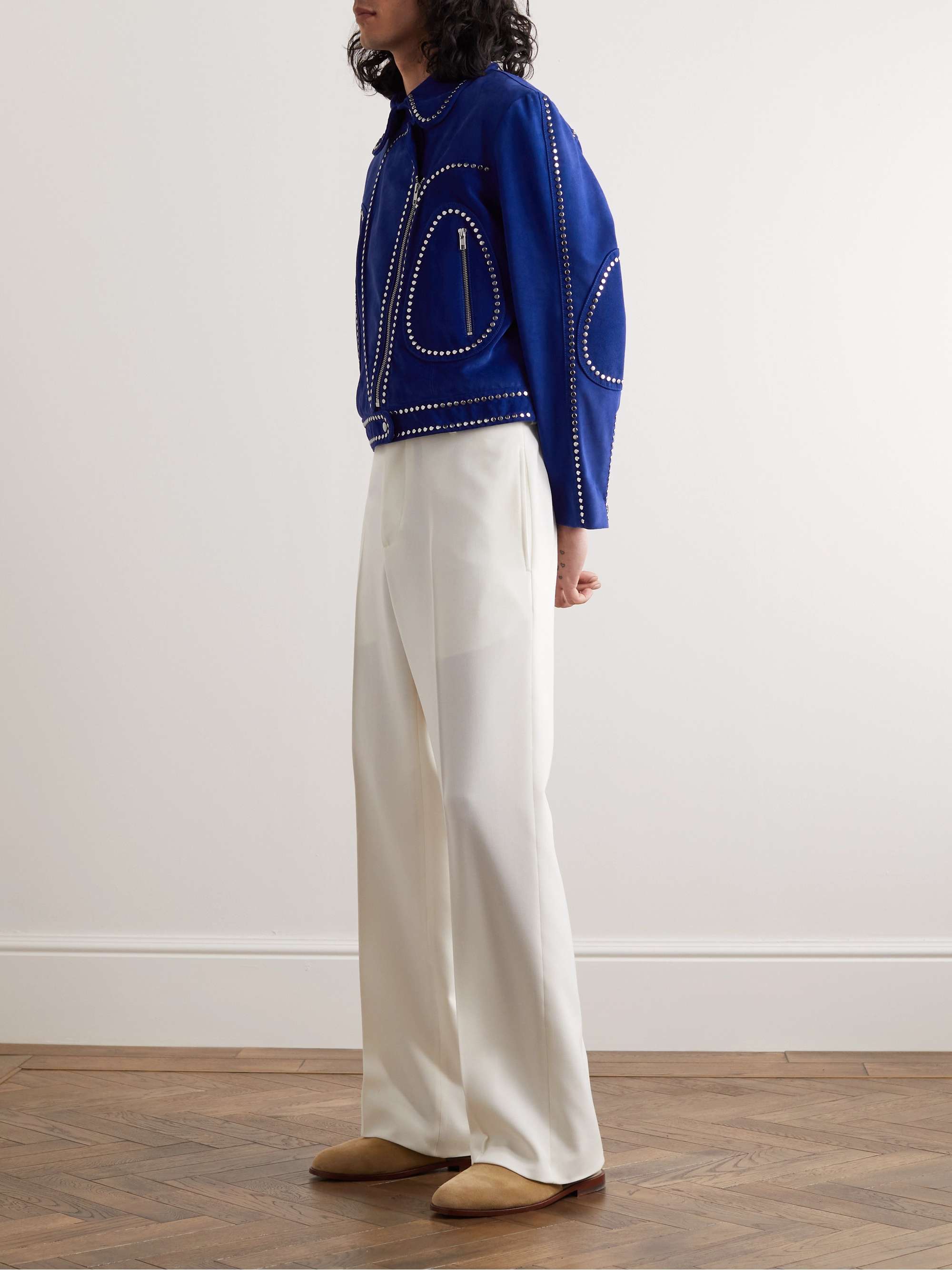 WALES BONNER Studded Suede Biker Jacket