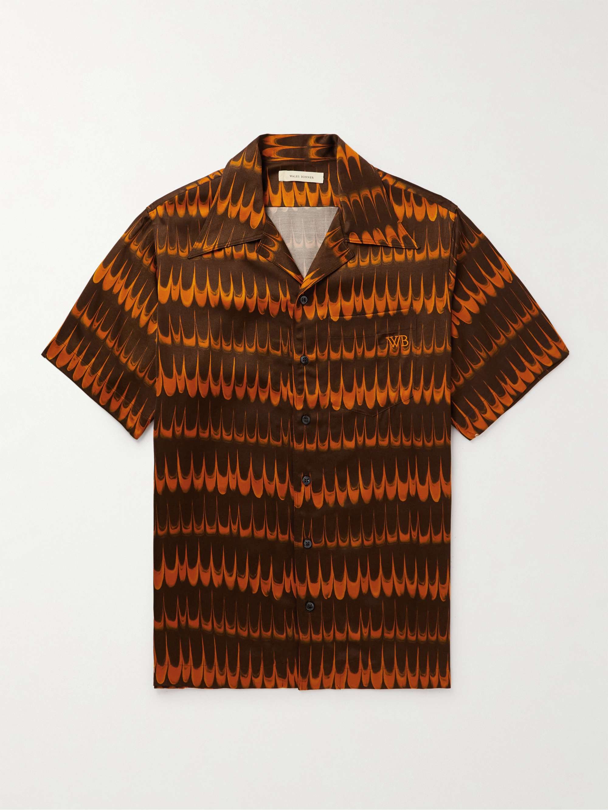WALES BONNER Camp-Collar Logo-Embroidered Printed Satin Shirt